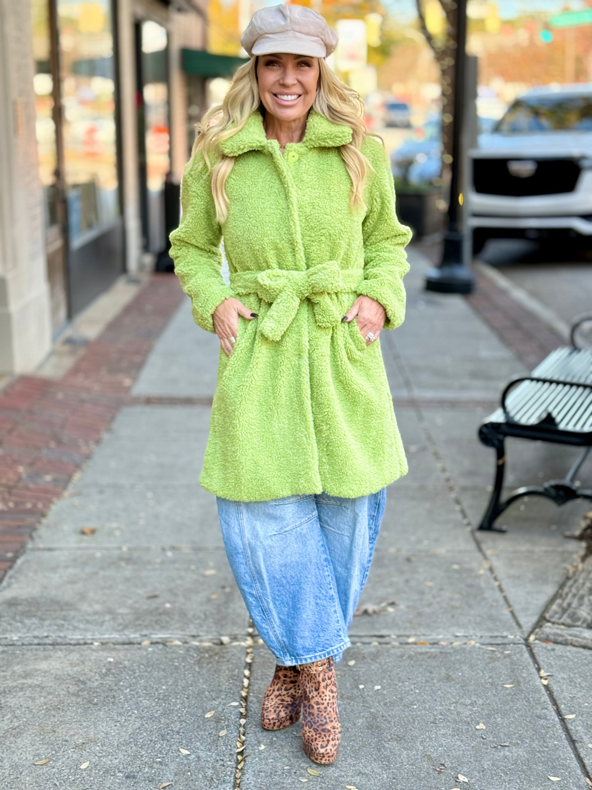 Belted Faux Fur Midi Jacket