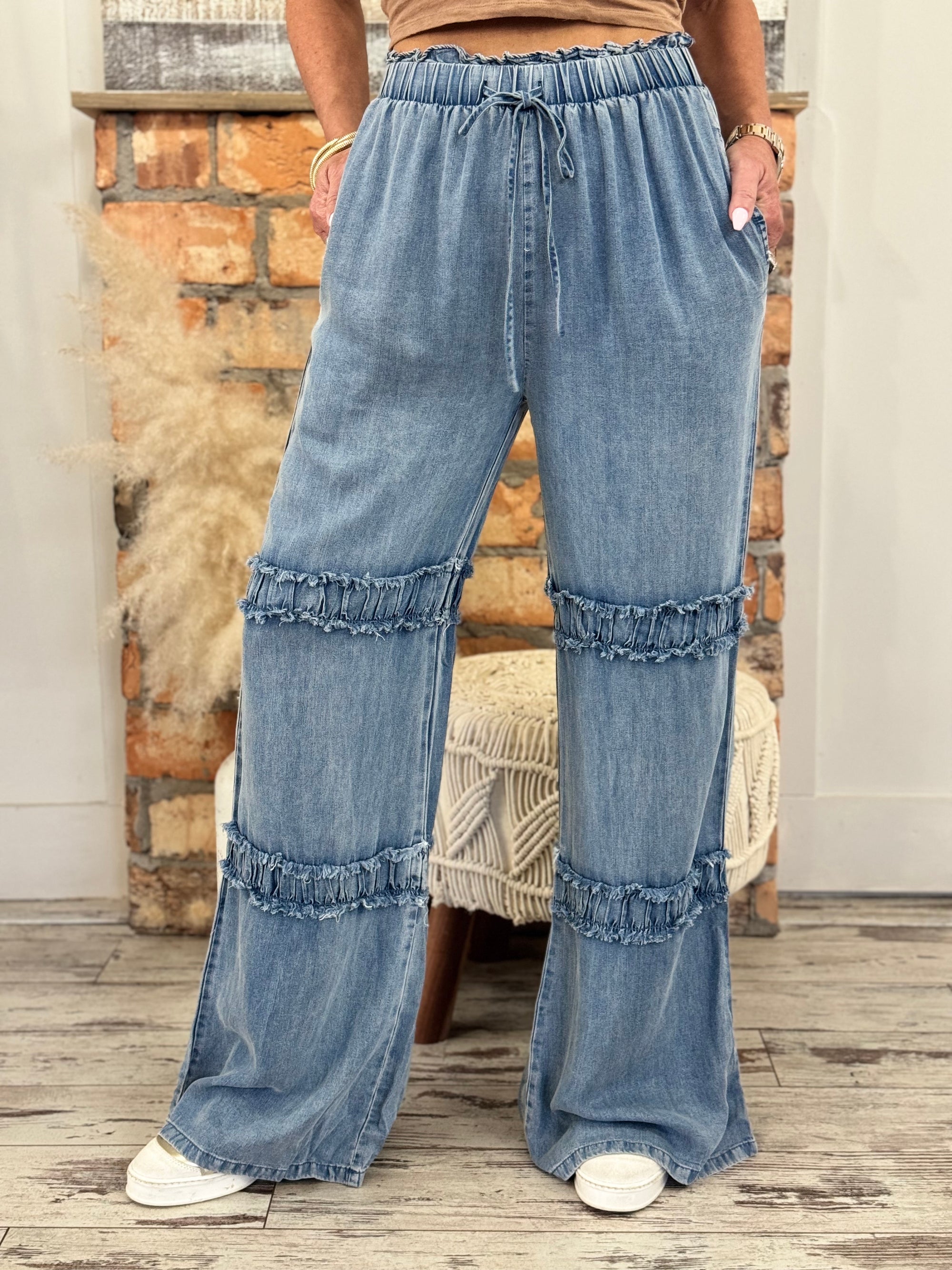 Frayed Ruffle Wide Leg Tencel Pants