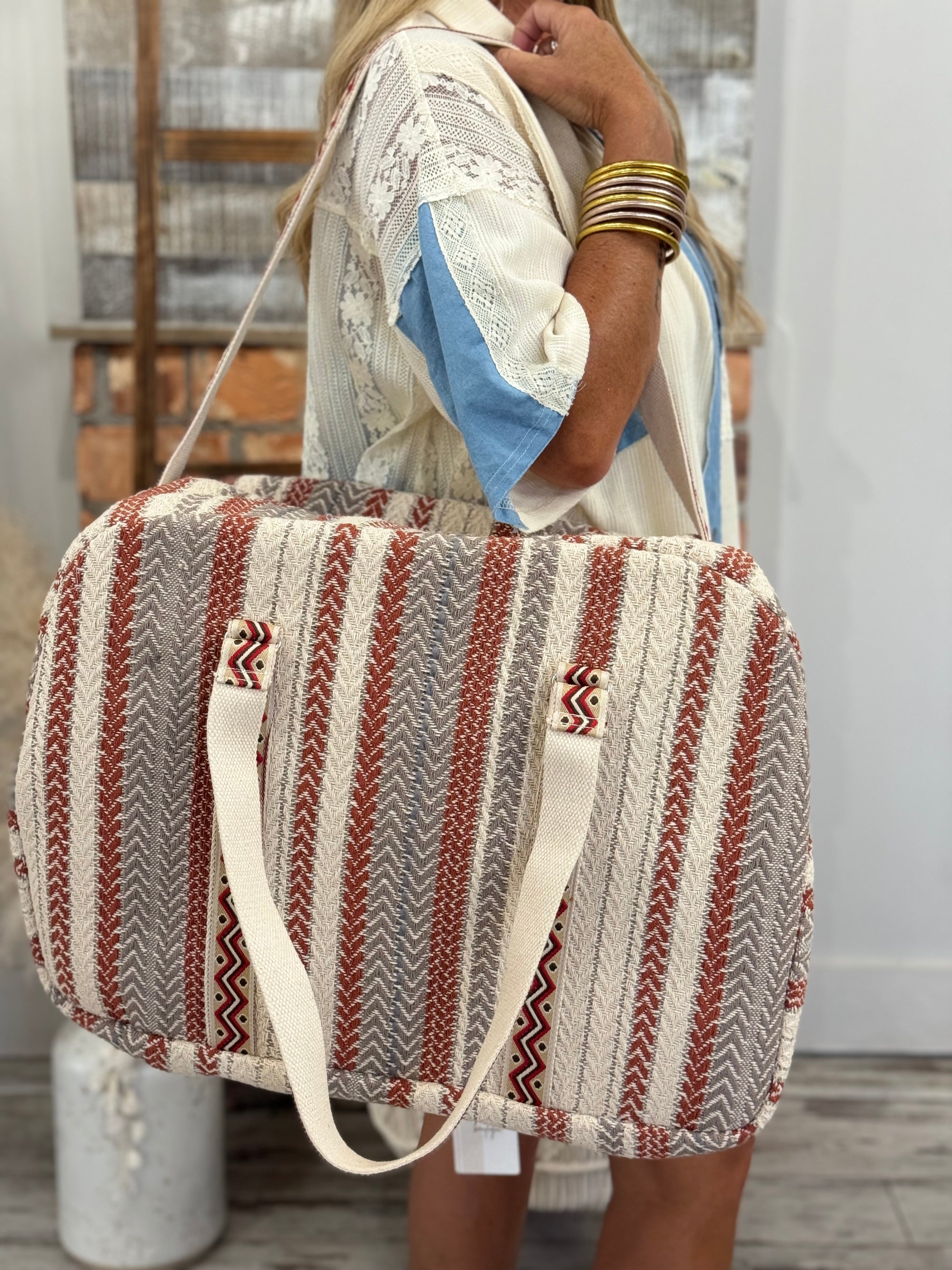 Striped Boho Weekender Bag