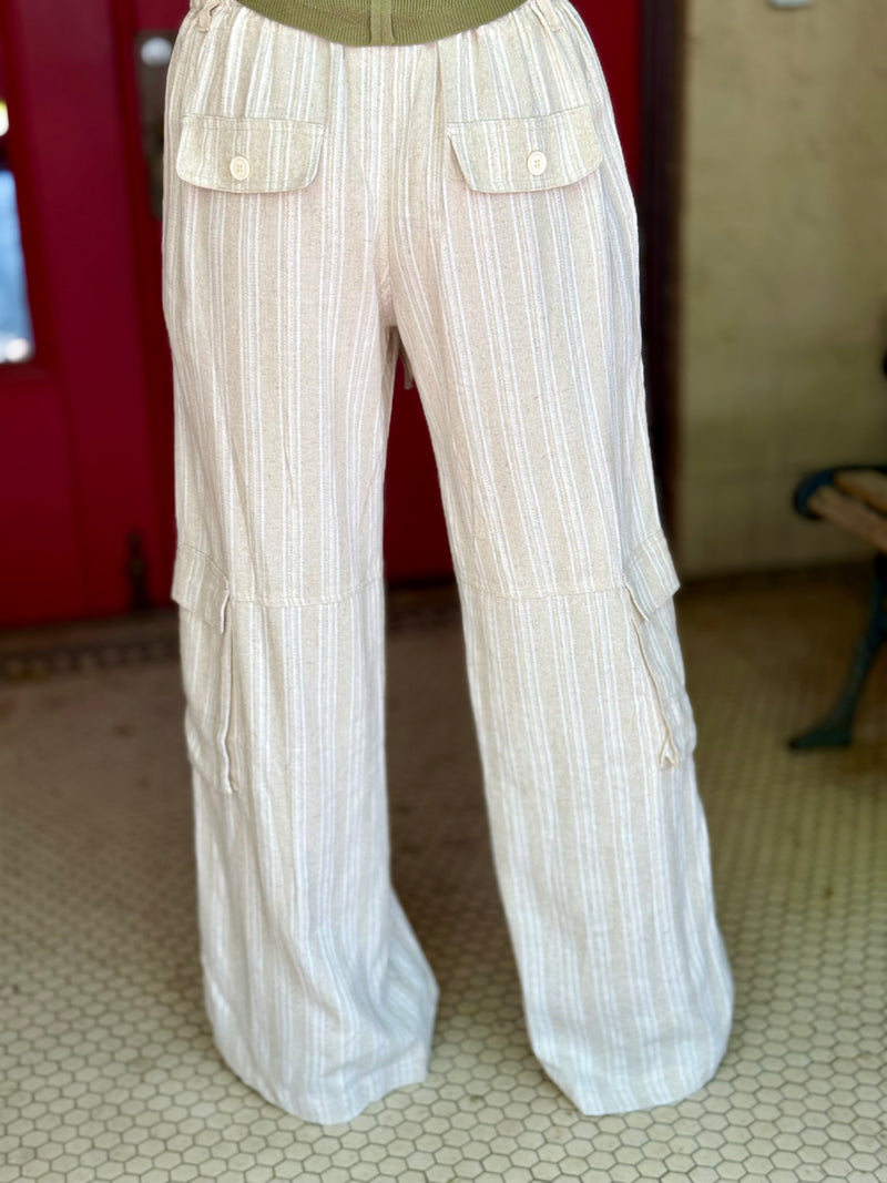 Linen Blend Striped Cargo Pants