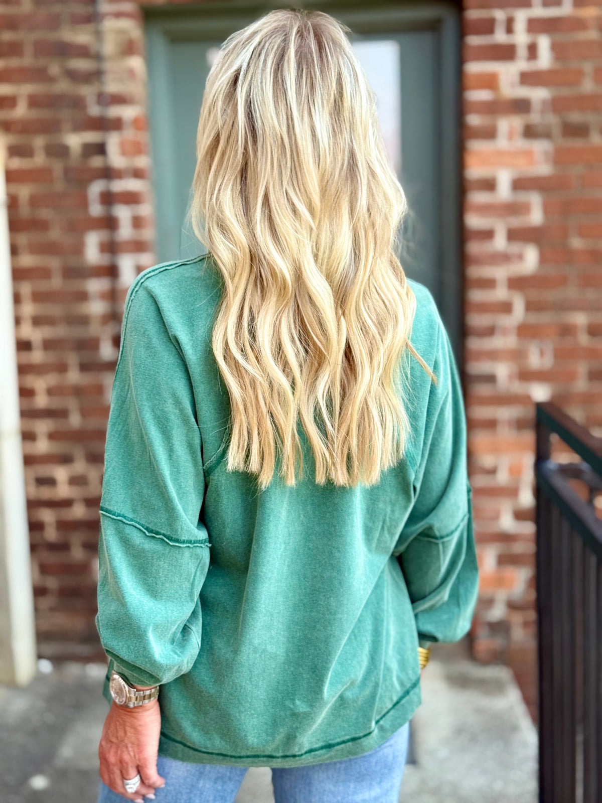 Raw Edge Side Slit Top | Green