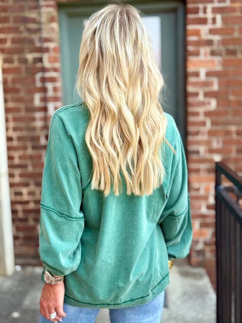 Raw Edge Side Slit Top | Green