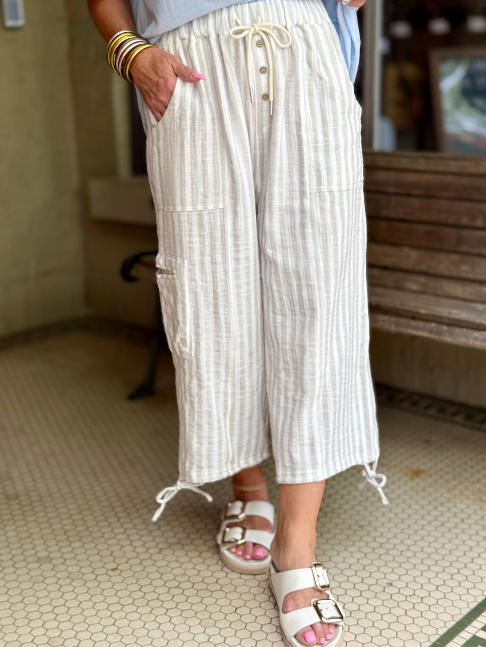 Striped Gauze Cargo Pants