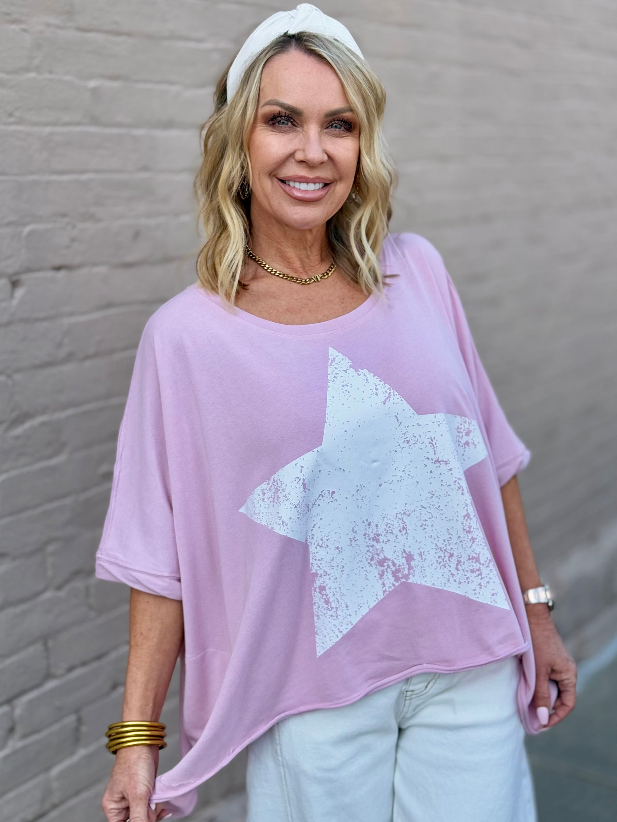 Oversized High Low Star Top | Pink