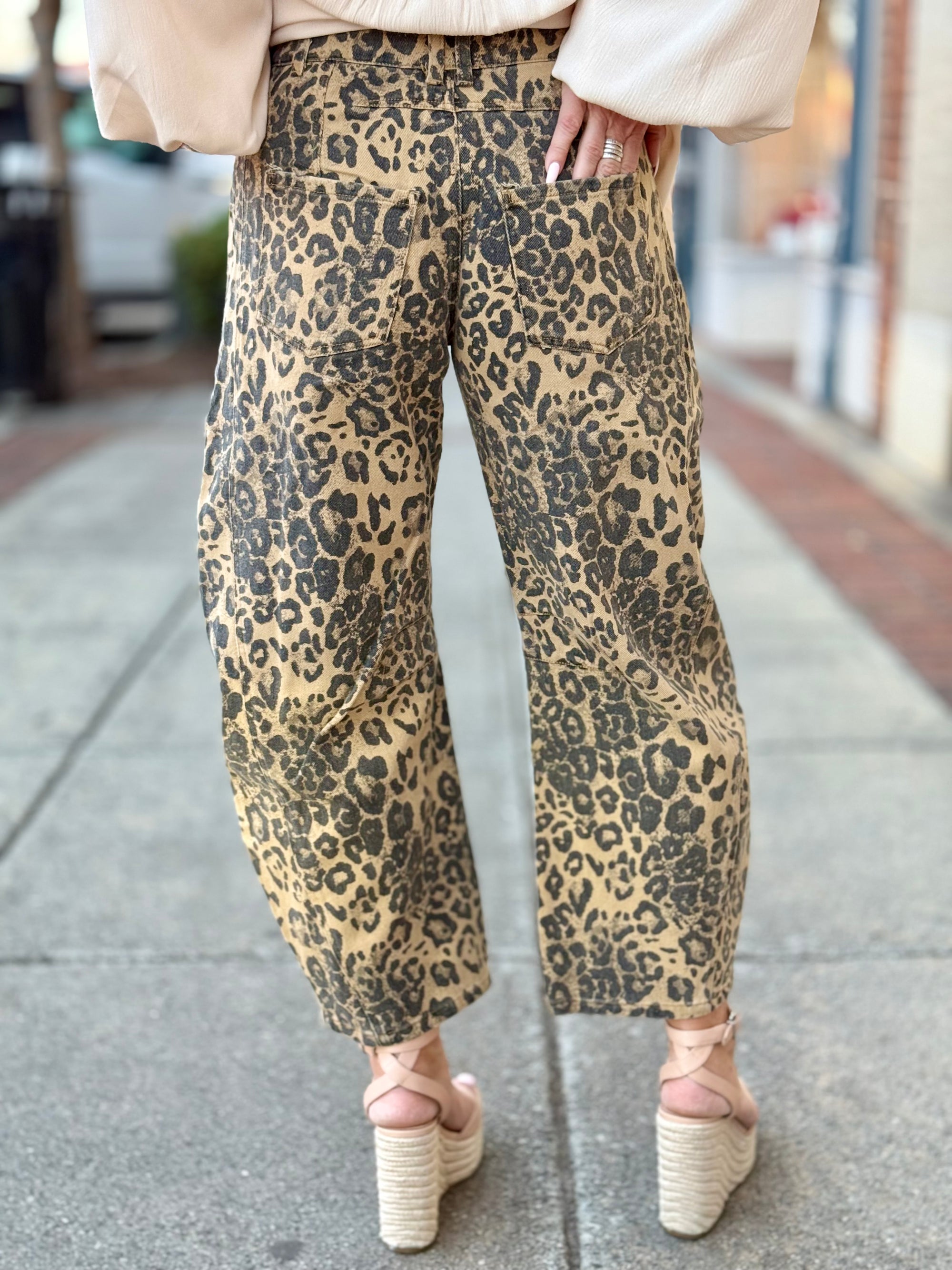 Leopard Print Barrel Jeans