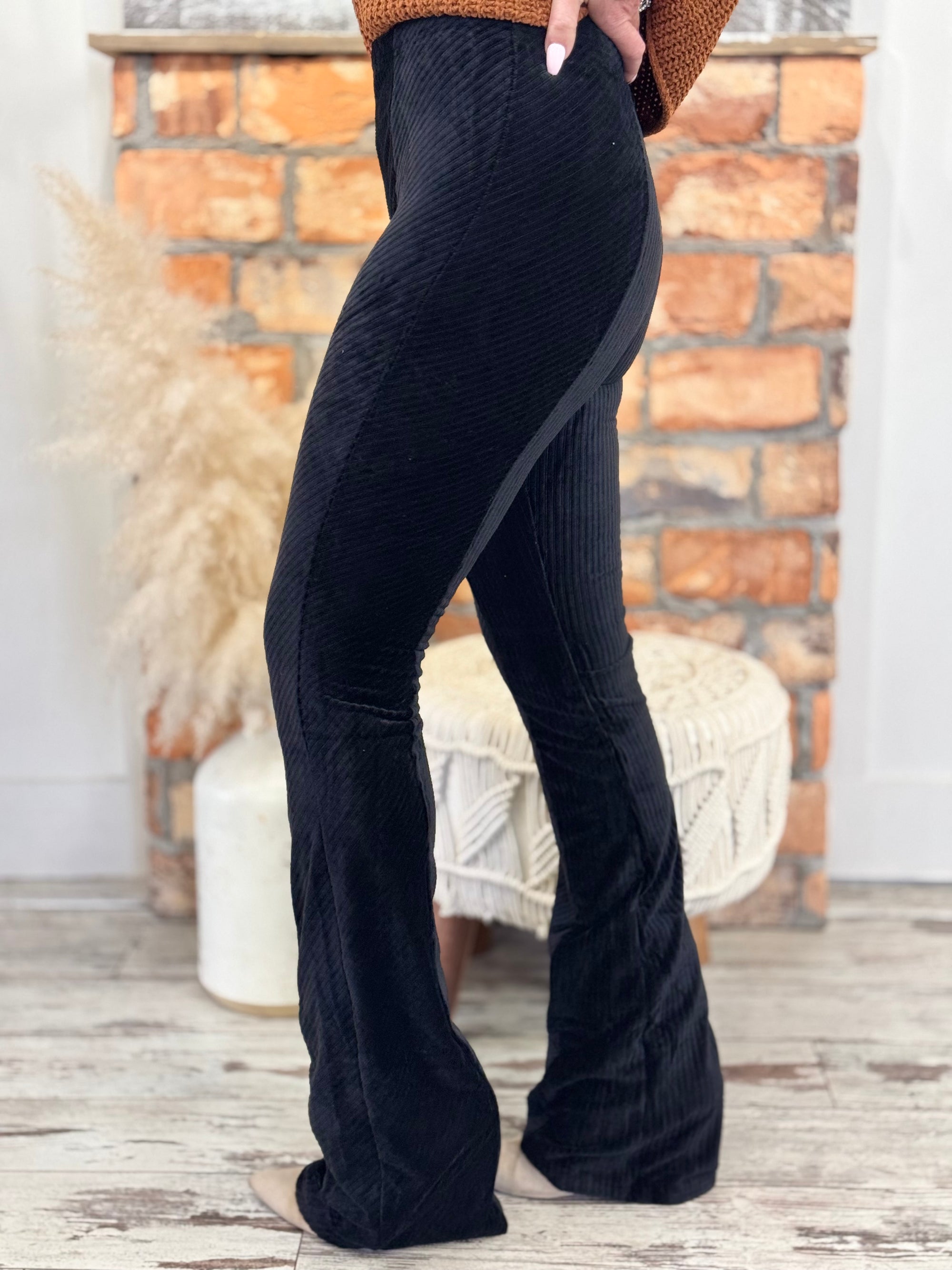 Striped Velvet Flare Pants | Black