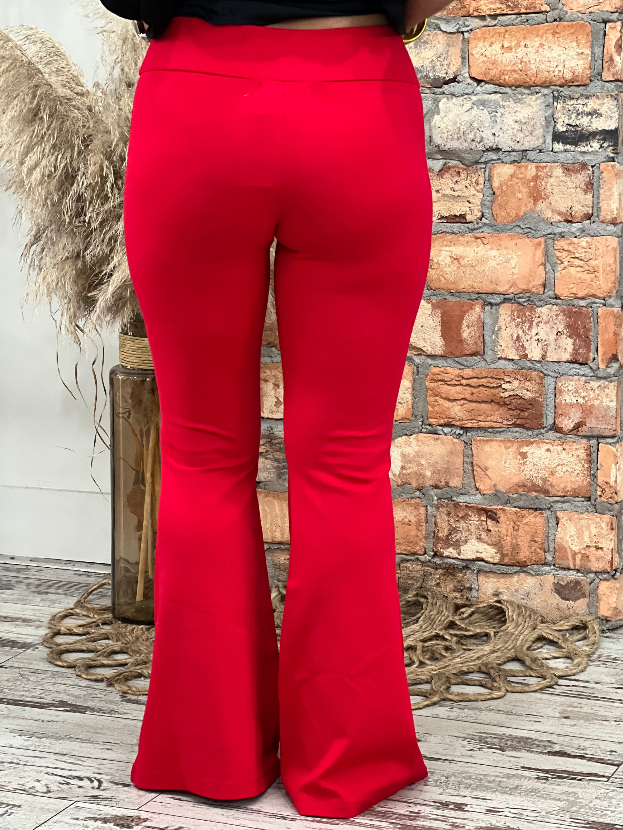 Stretch Pull On Flare Bell Bottom Pants in Red