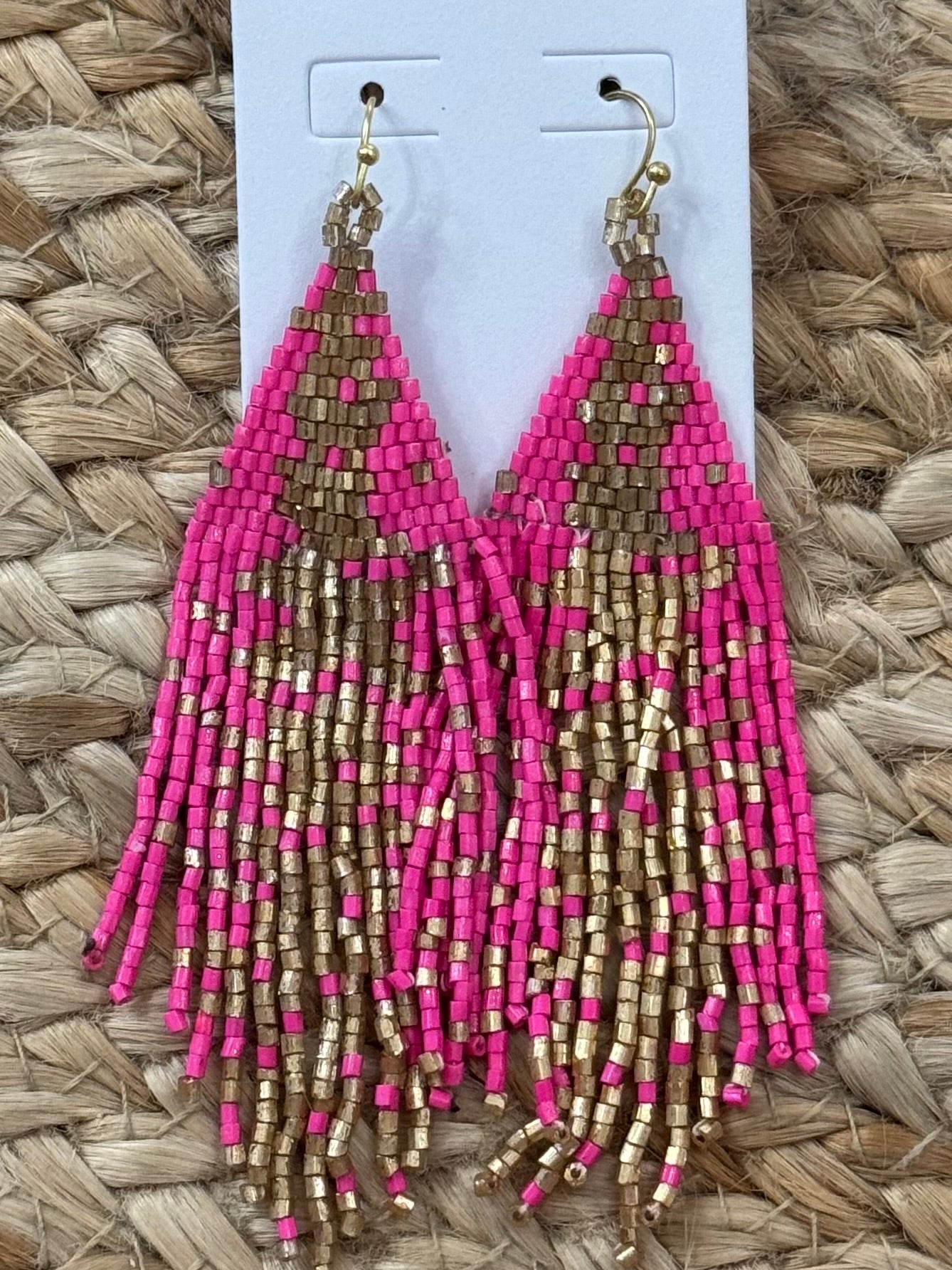 Beaded Fringe Earrings in Pink