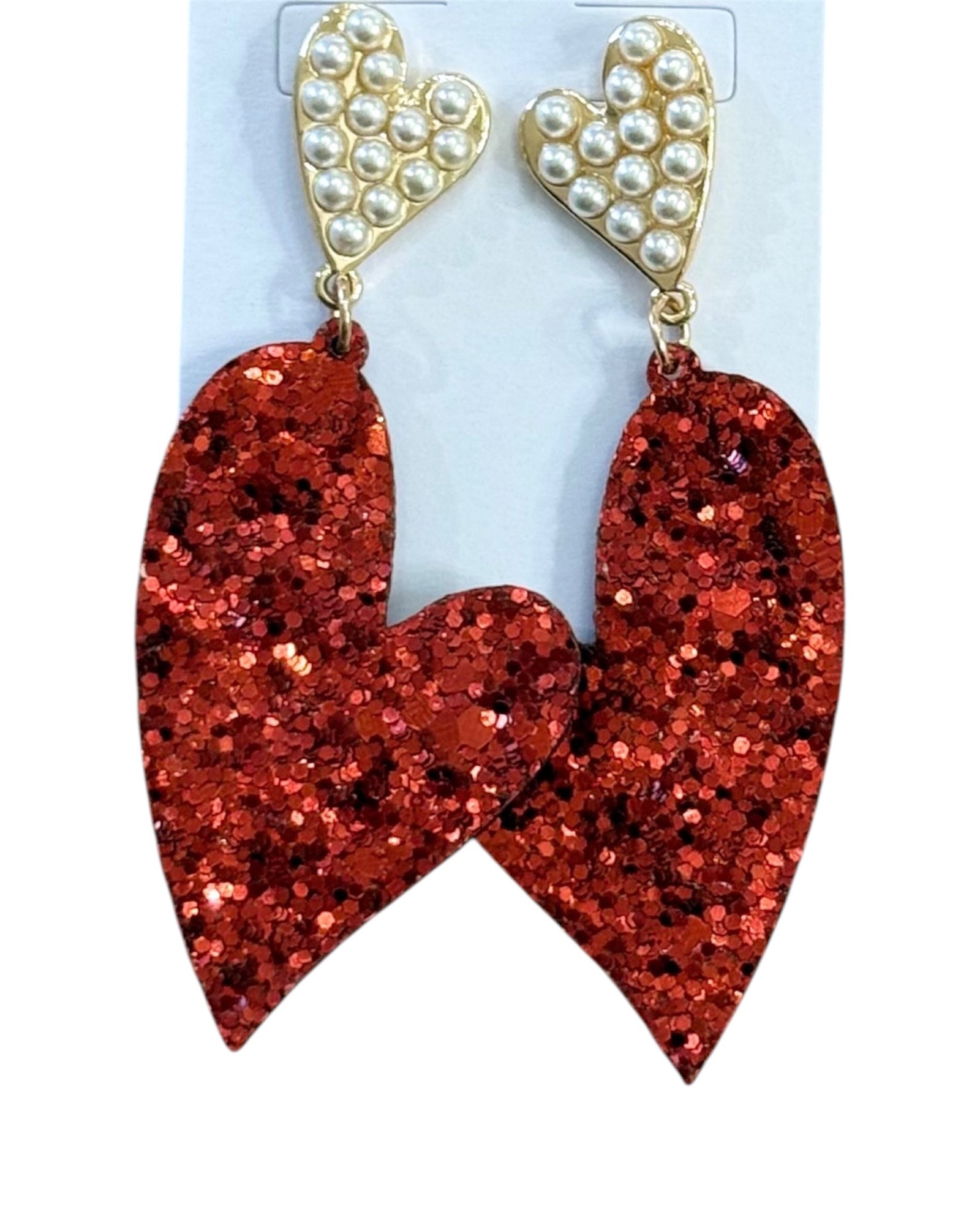 Glitter + Pearl Drop Earrings | Red