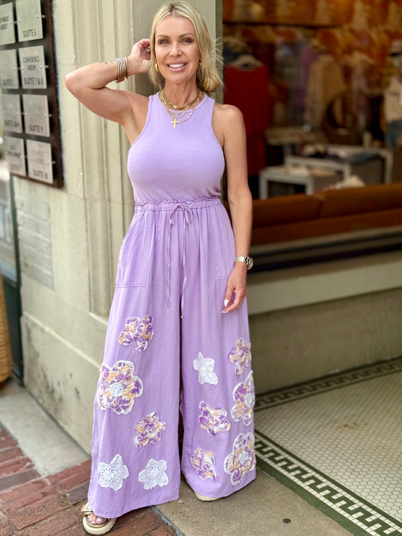 Crochet Floral Wide Leg Jumpsuit