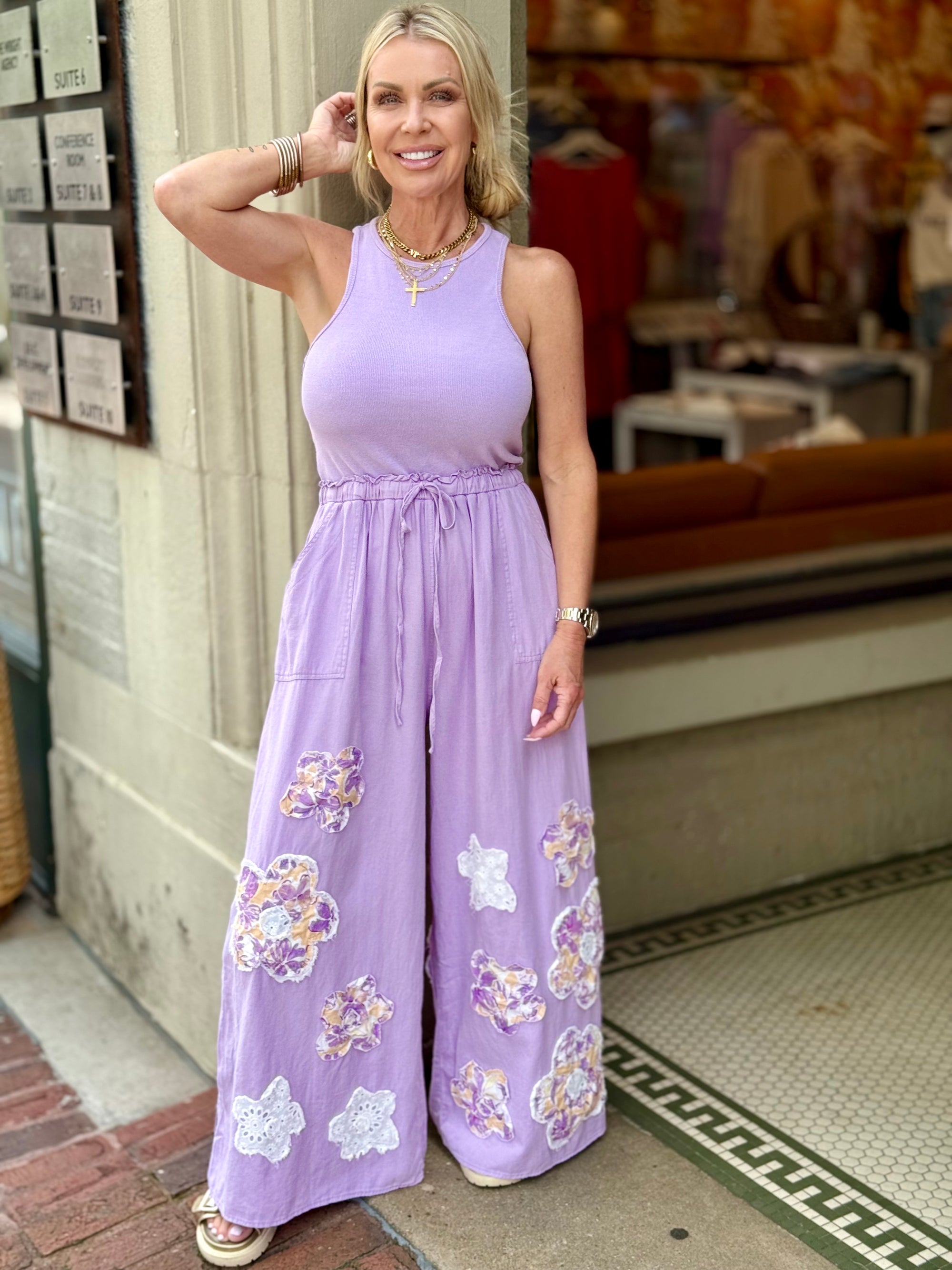 Crochet Floral Wide Leg Jumpsuit