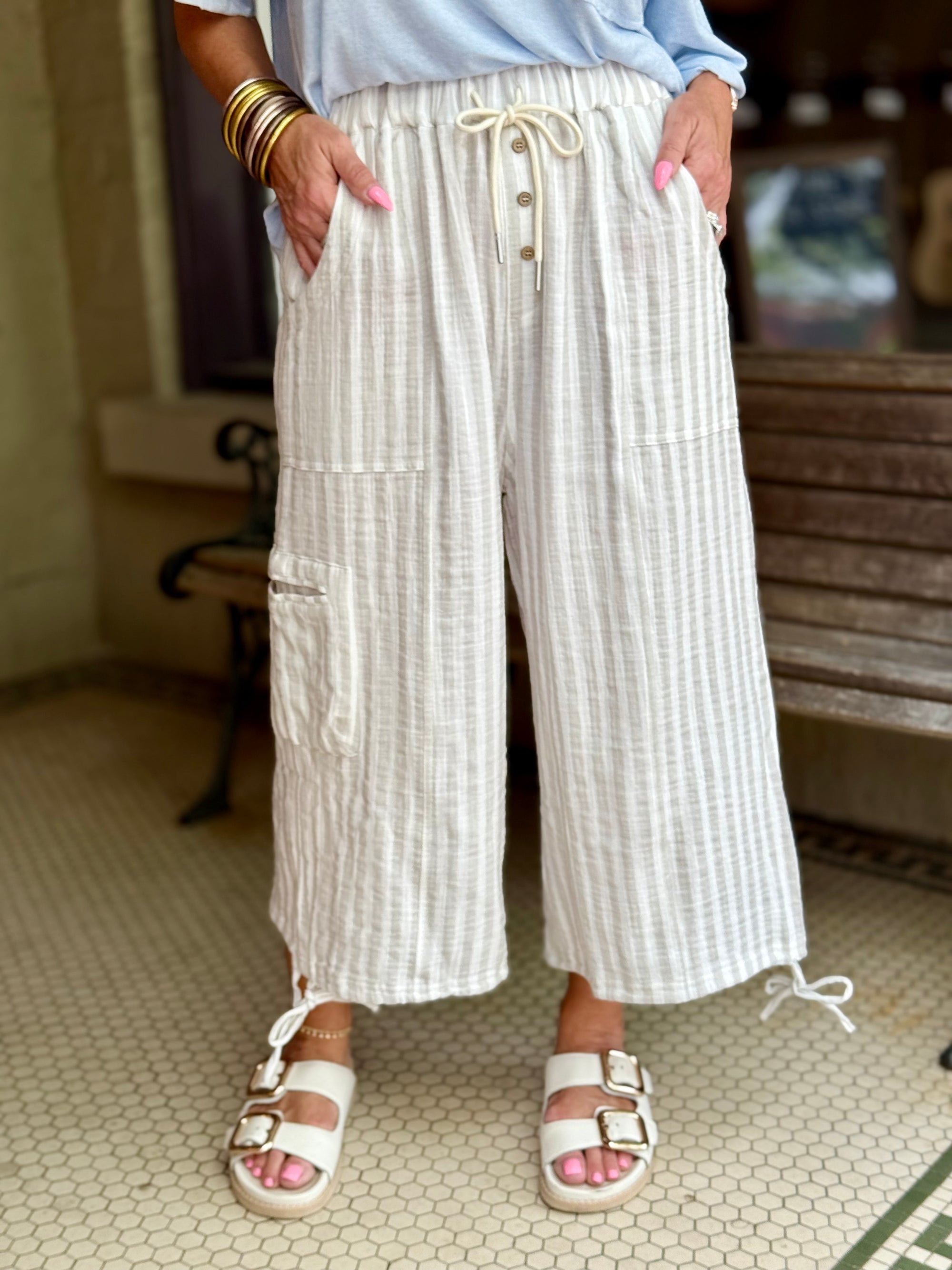 Striped Gauze Cargo Pants