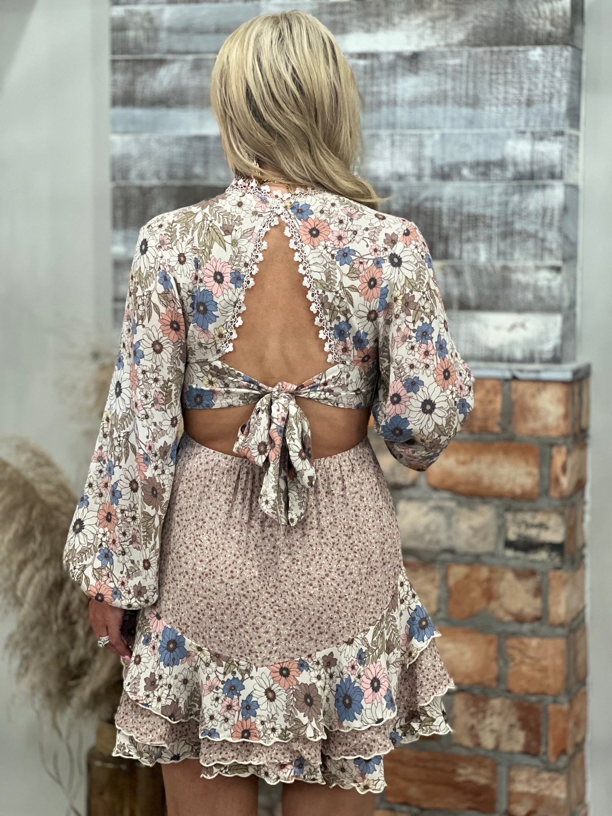 Mixed Floral Open Back Dress