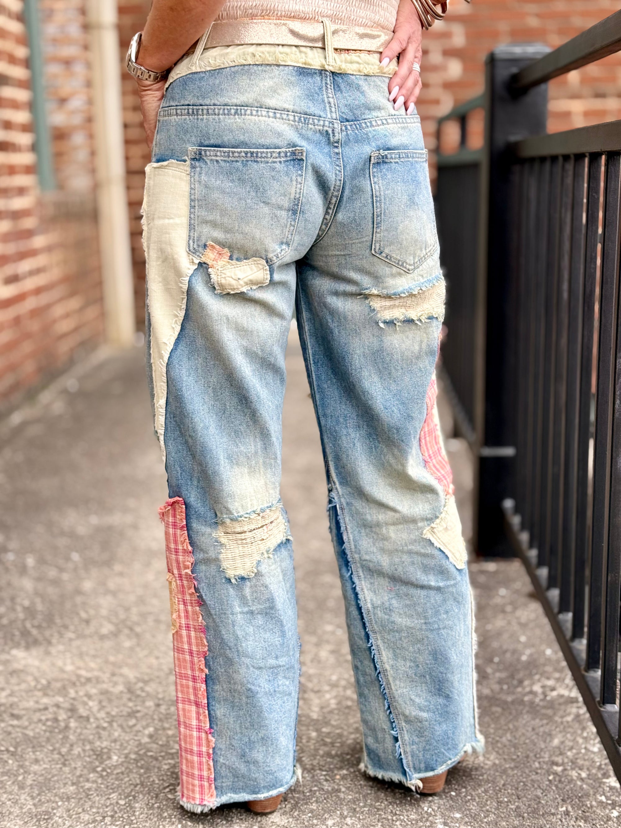 Mixed Patchwork Wide Leg Jeans