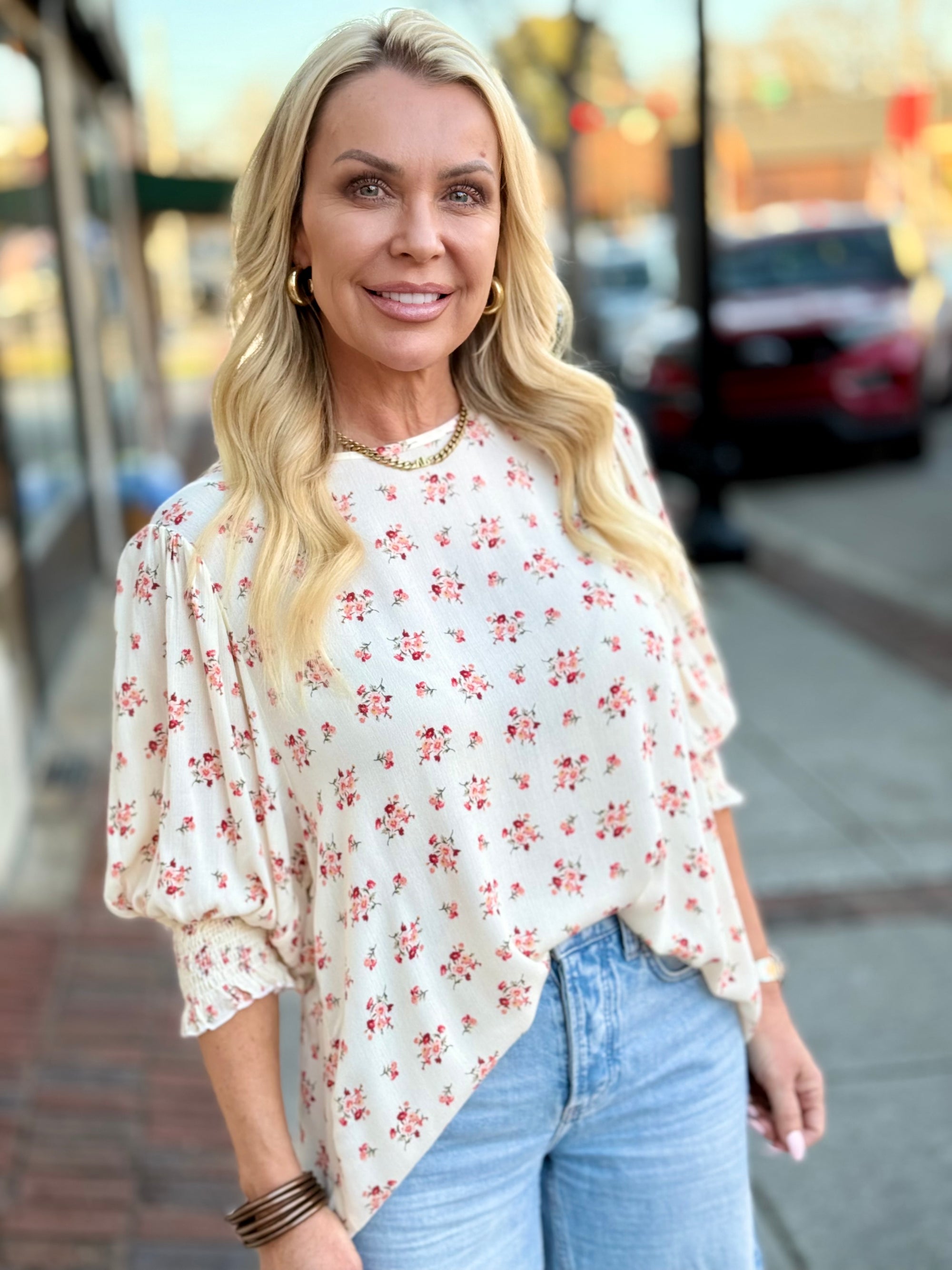 Puff Sleeve Floral Print Top