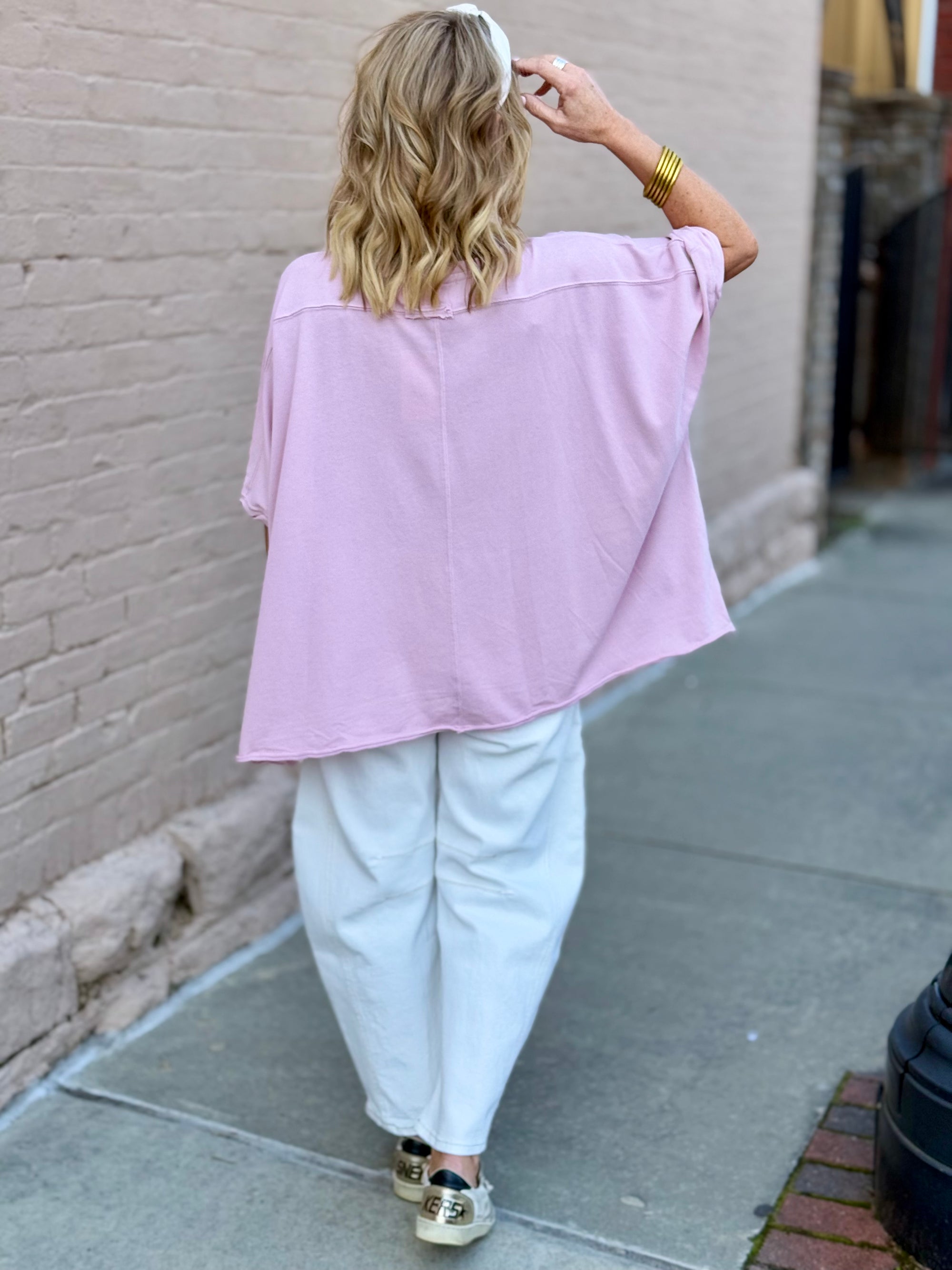 Oversized High Low Star Top | Pink