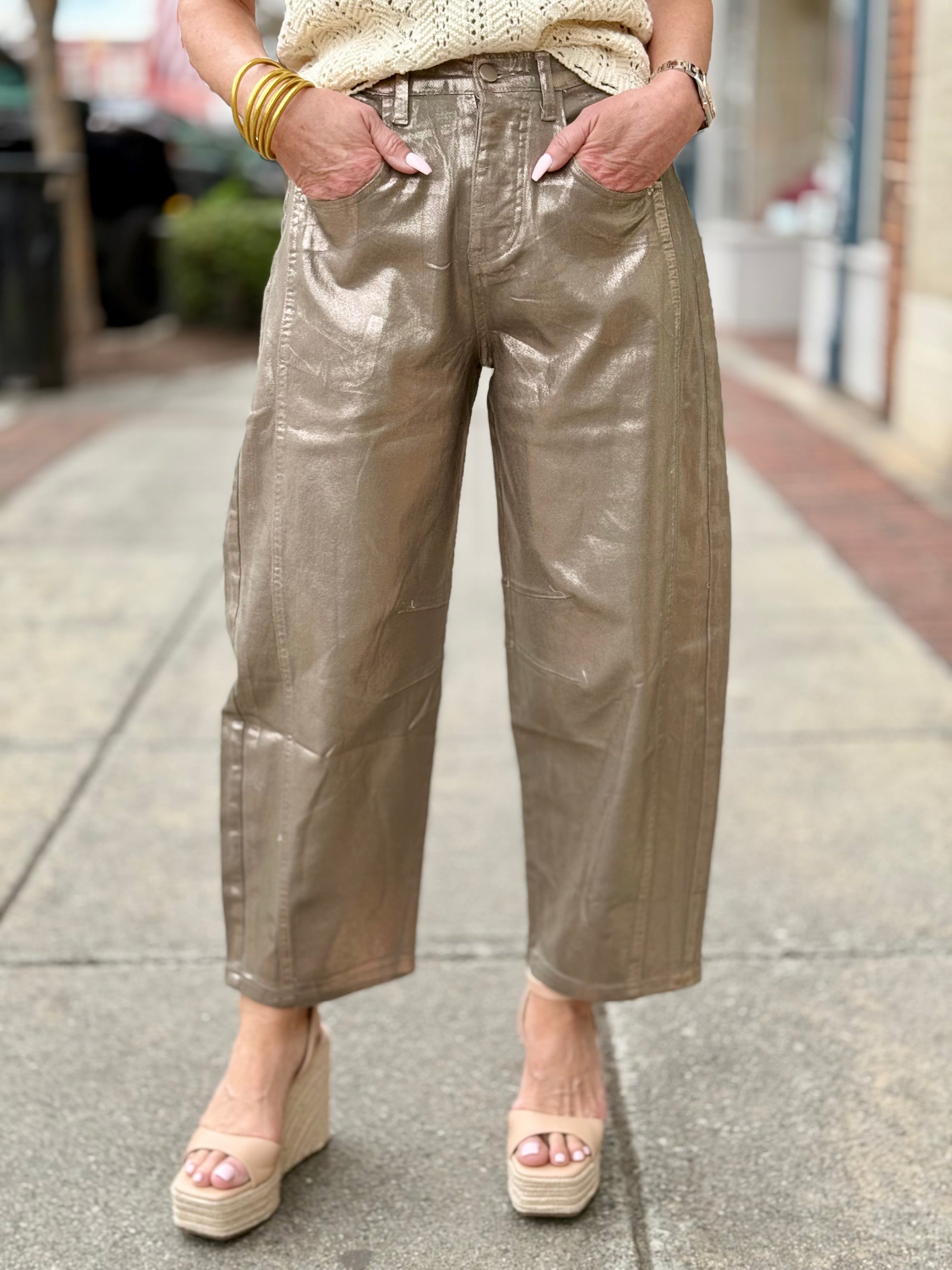 Gold Foil Barrel Jeans