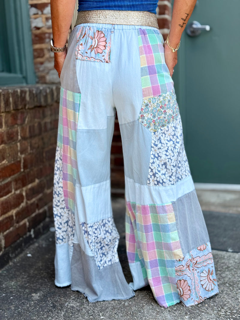 Floral + Plaid Patchwork Pants