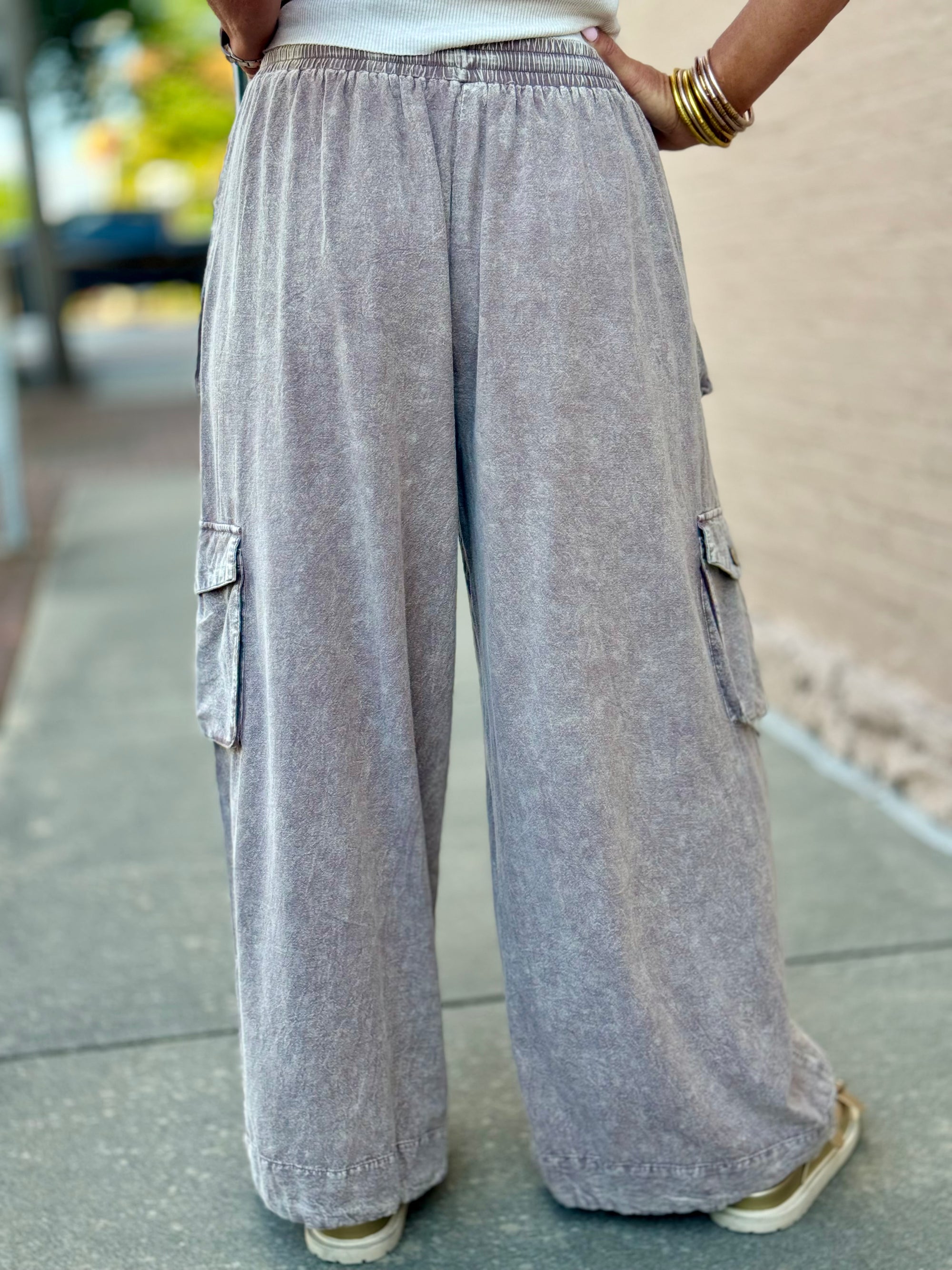 Washed Slouchy Cargo Pants in Latte