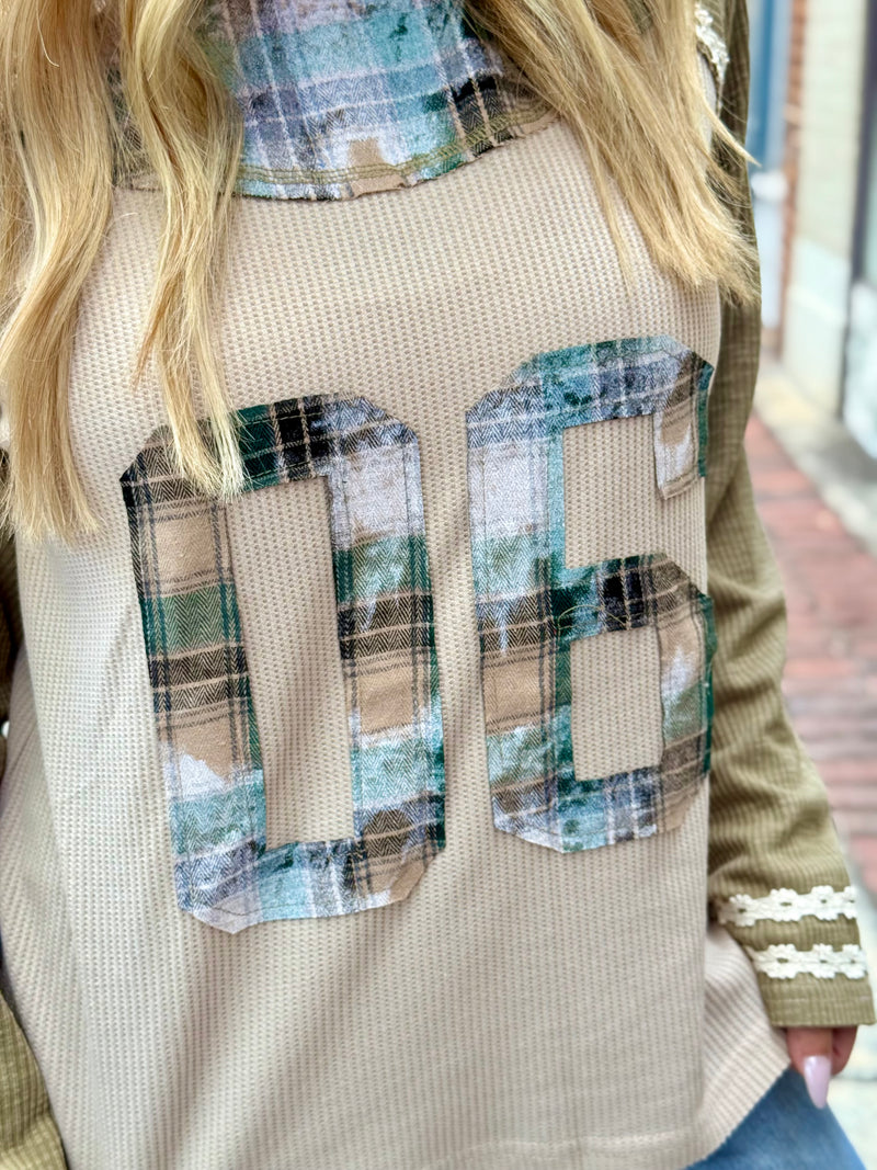 Plaid Patch Raglan Top