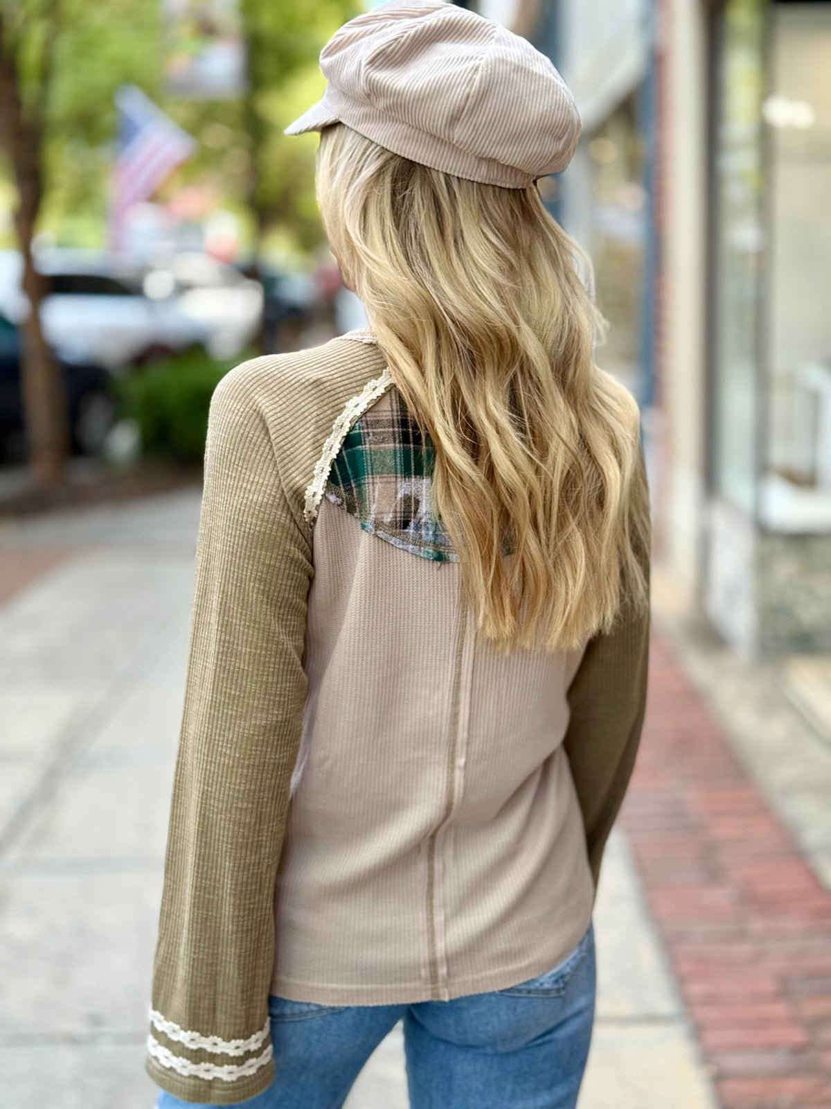Plaid Patch Raglan Top