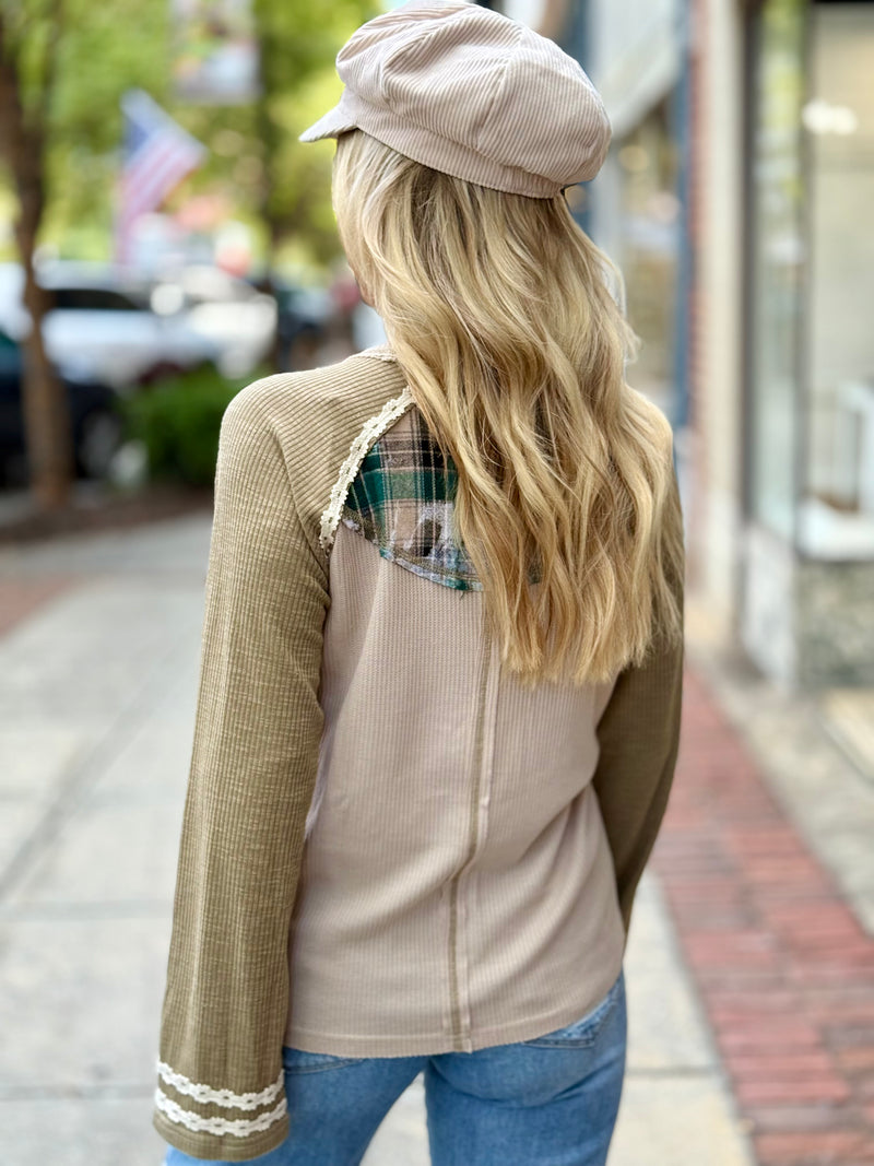 Plaid Patch Raglan Top