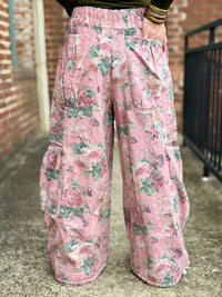 Vintage Floral Wide Leg Cargo Pants