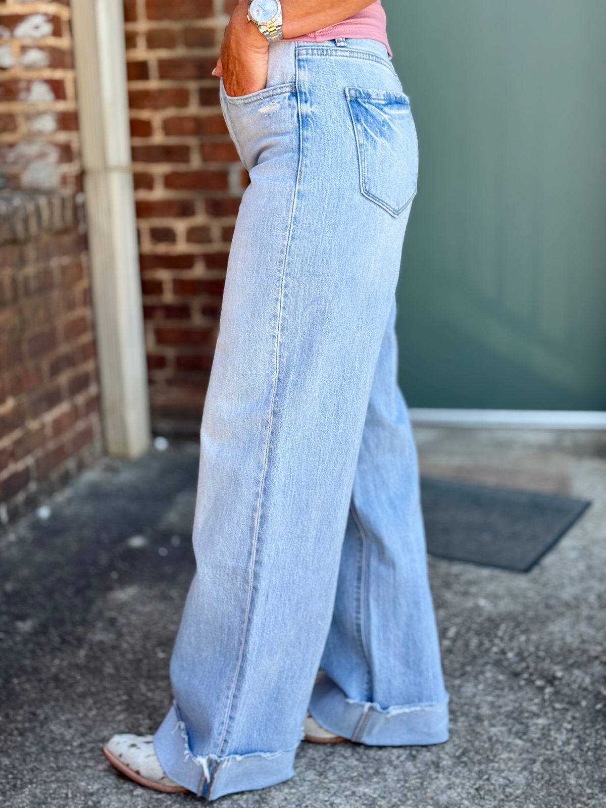 Cuffed Baggy Wide Leg Jeans