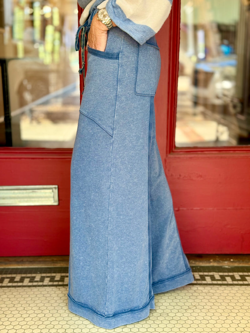 Reverse Stitch Wide Leg Pants