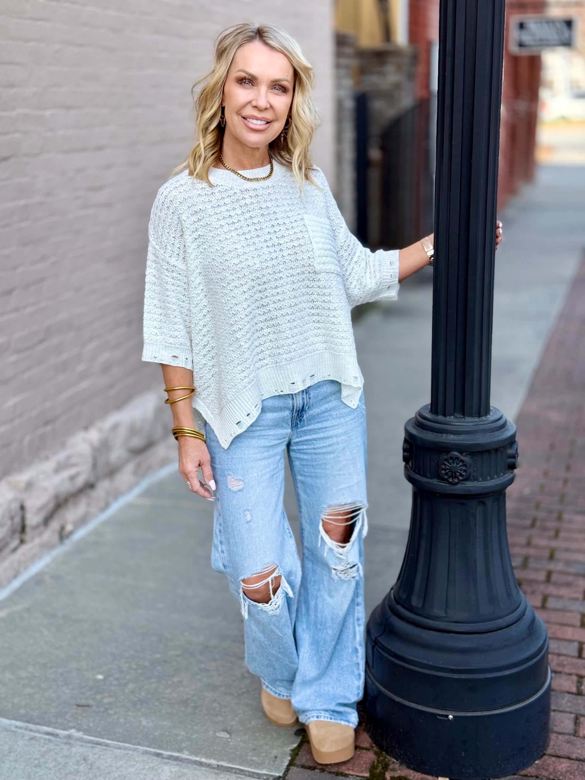 Distressed Summer Sweater | Ivory