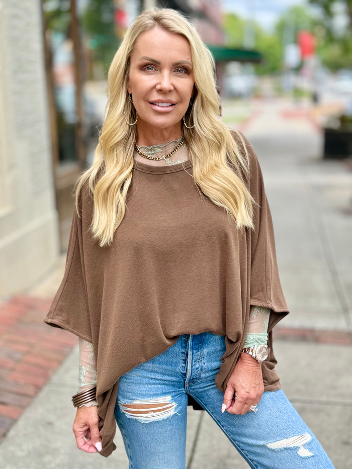 Oversized Dolman Sleeve Top | Brown