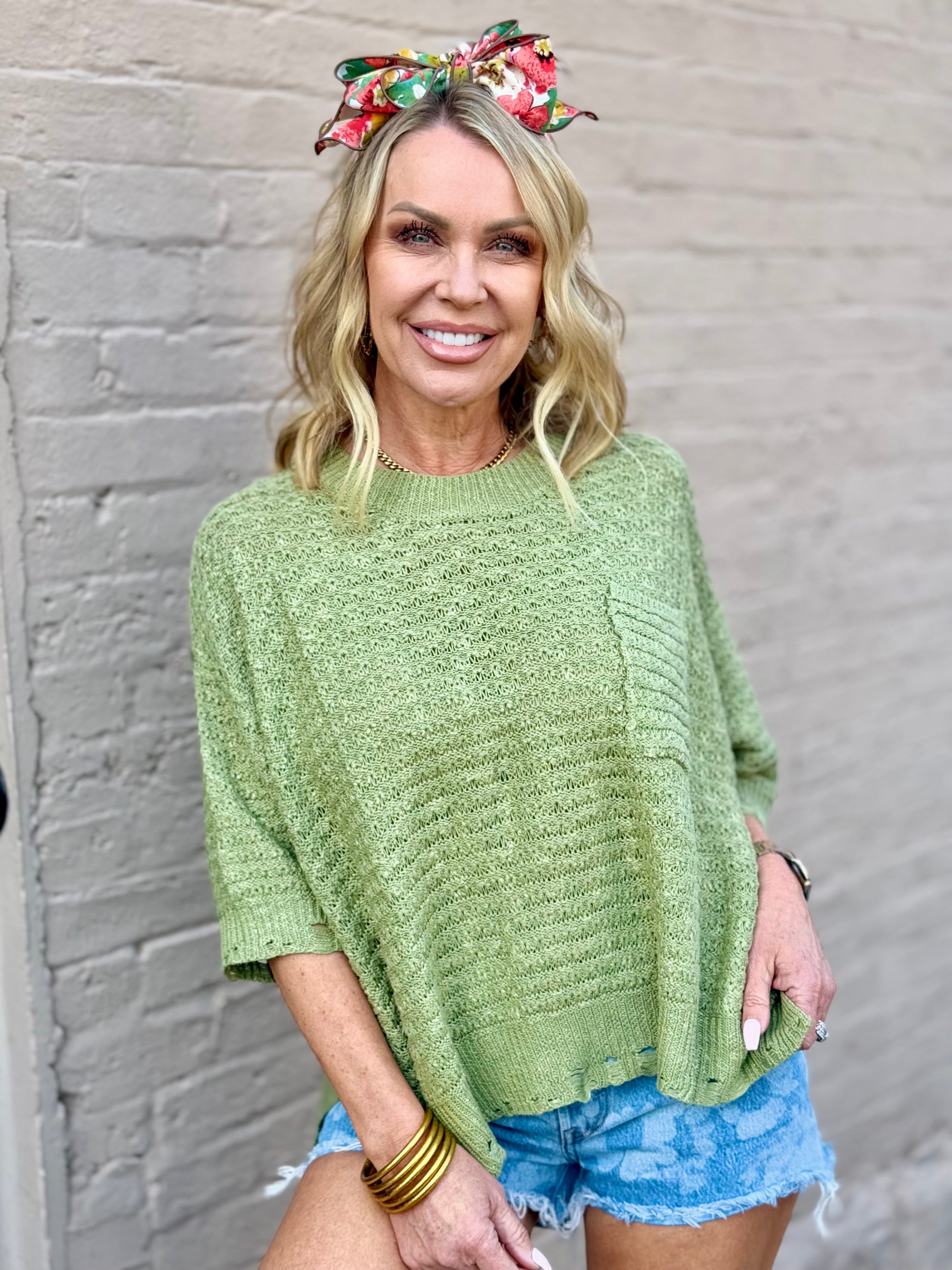 Distressed Summer Sweater | Olive