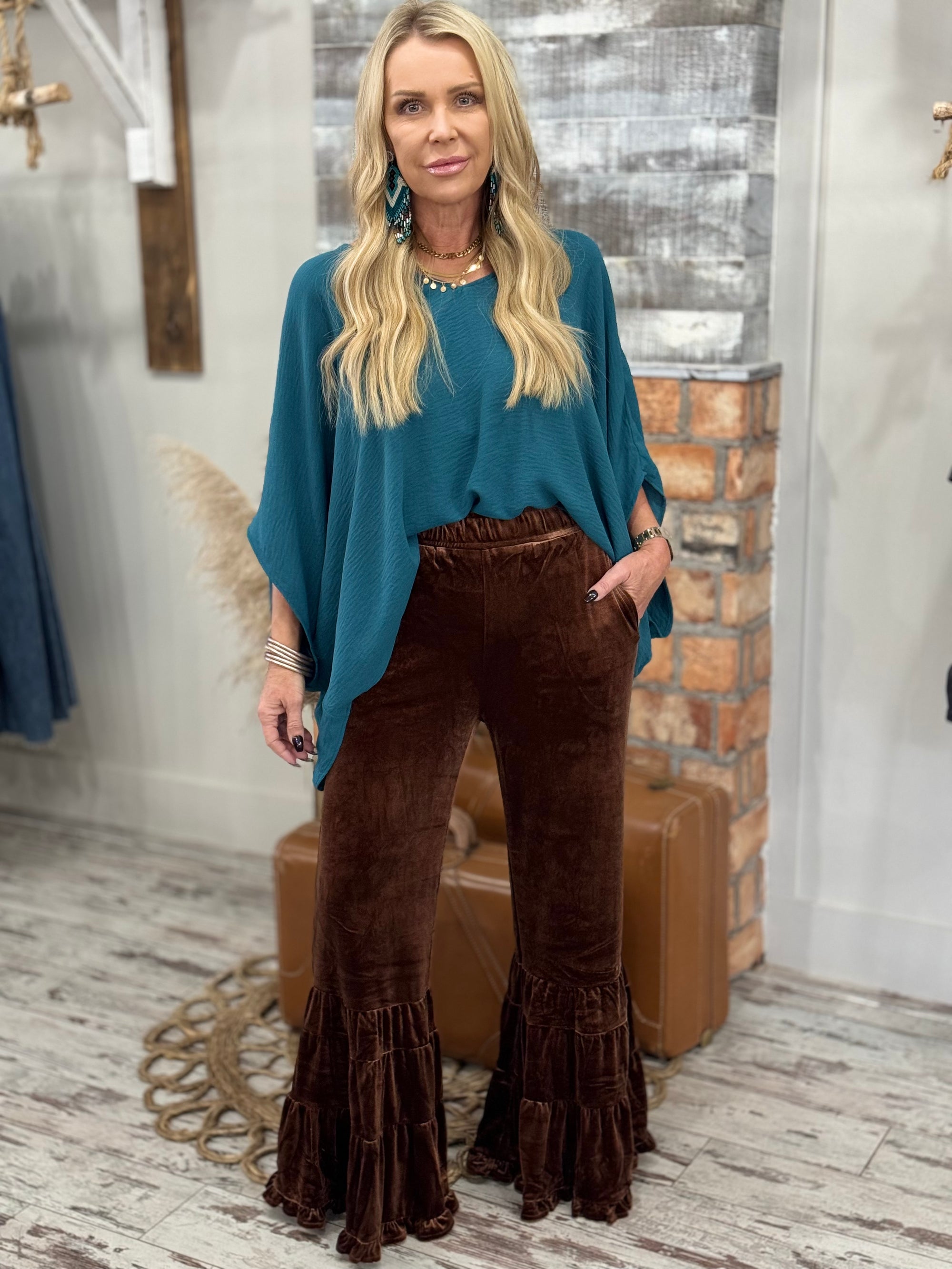 Textured Dolman Sleeve Top in Teal