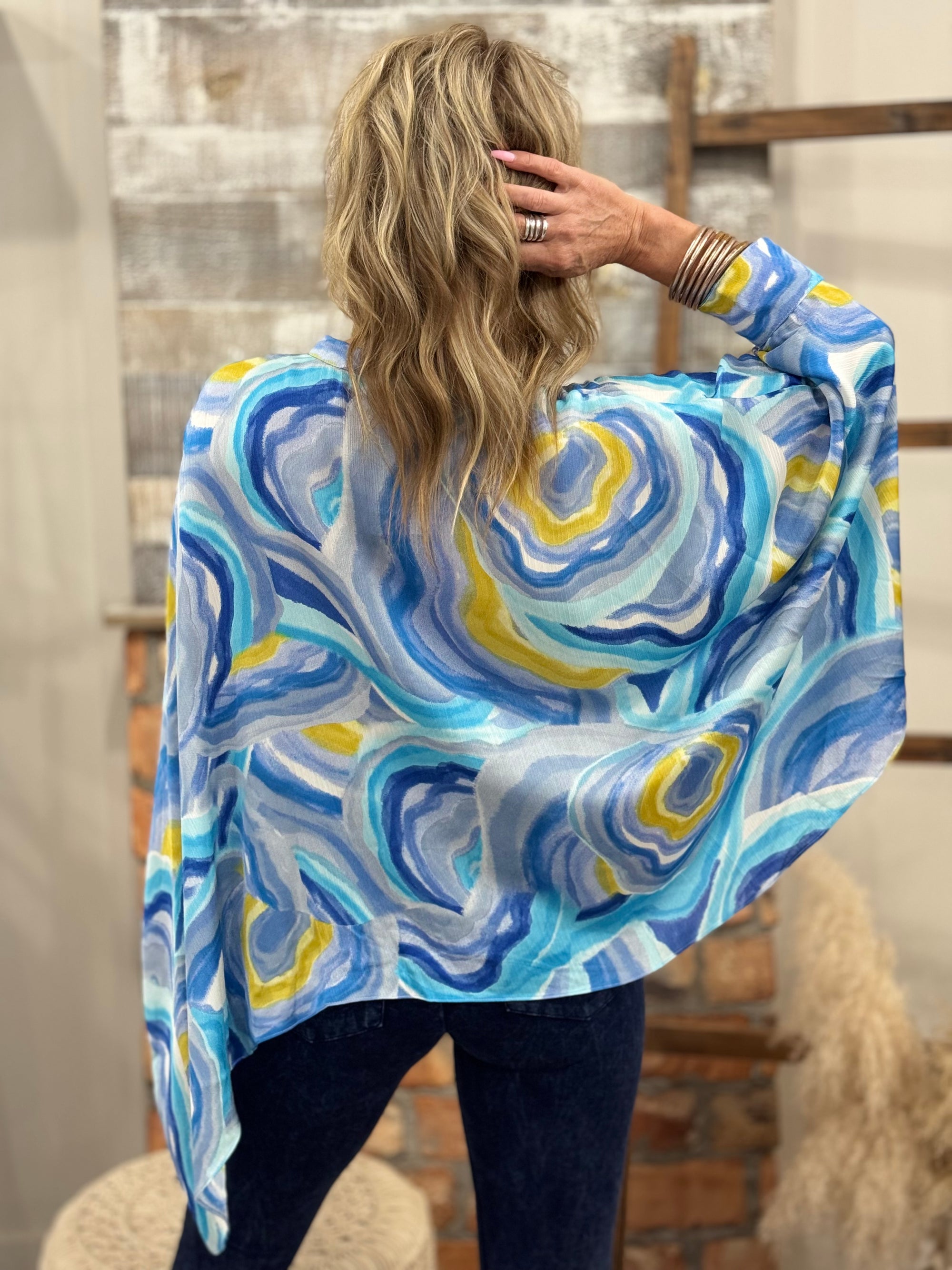 Abstract Printed Dolman Sleeve Top in Blue