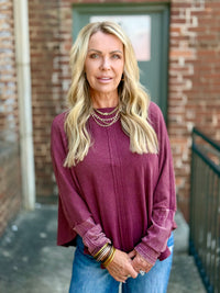 Washed Rounded Hem Pullover | Burgundy