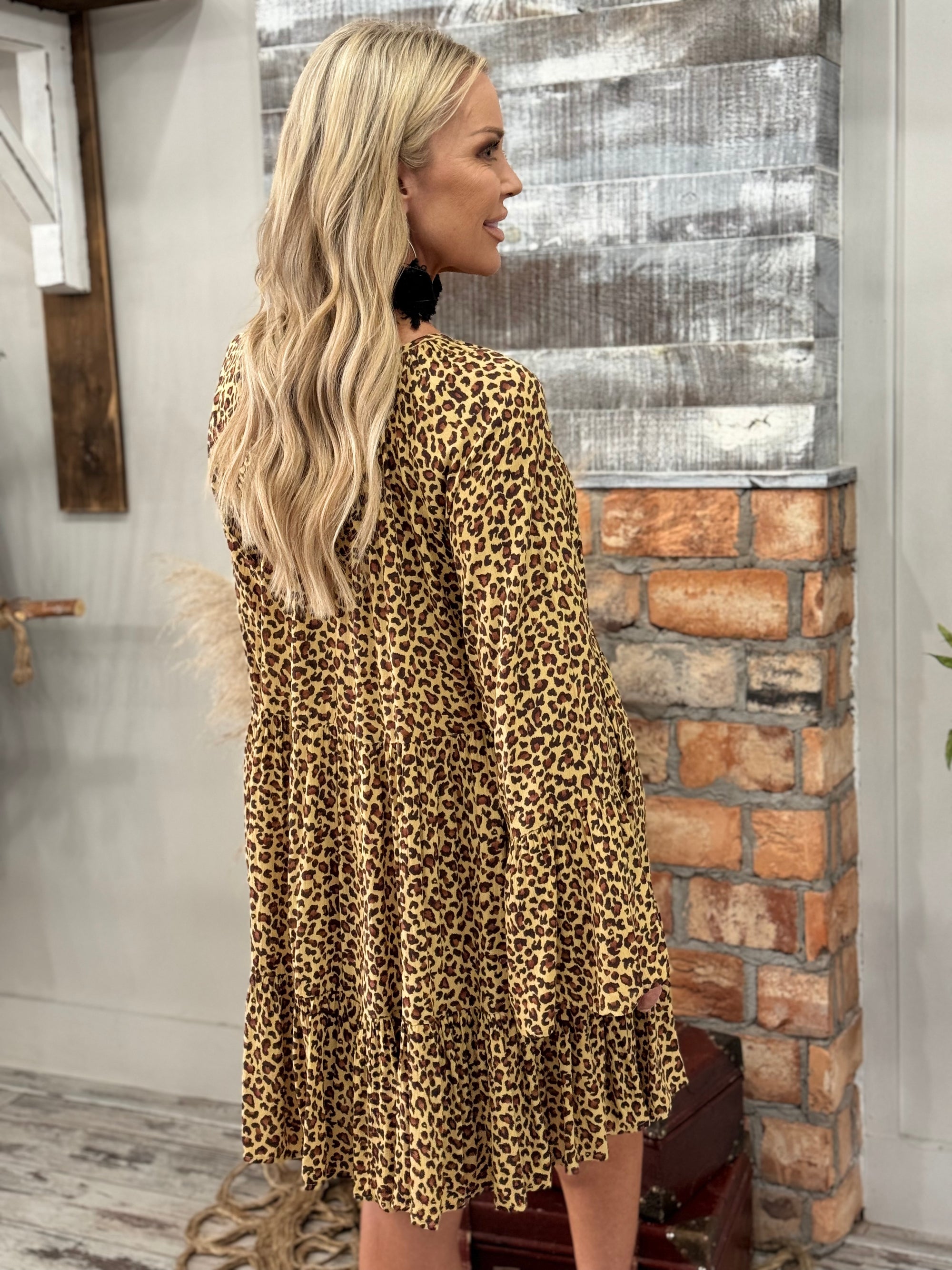 Leopard Print Bell Sleeve Dress