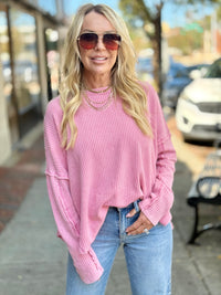 Waffle Knit Rounded Hem Top