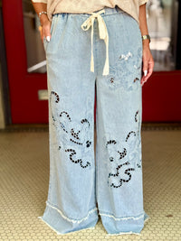Drawstring Cutout Wide Leg Pants