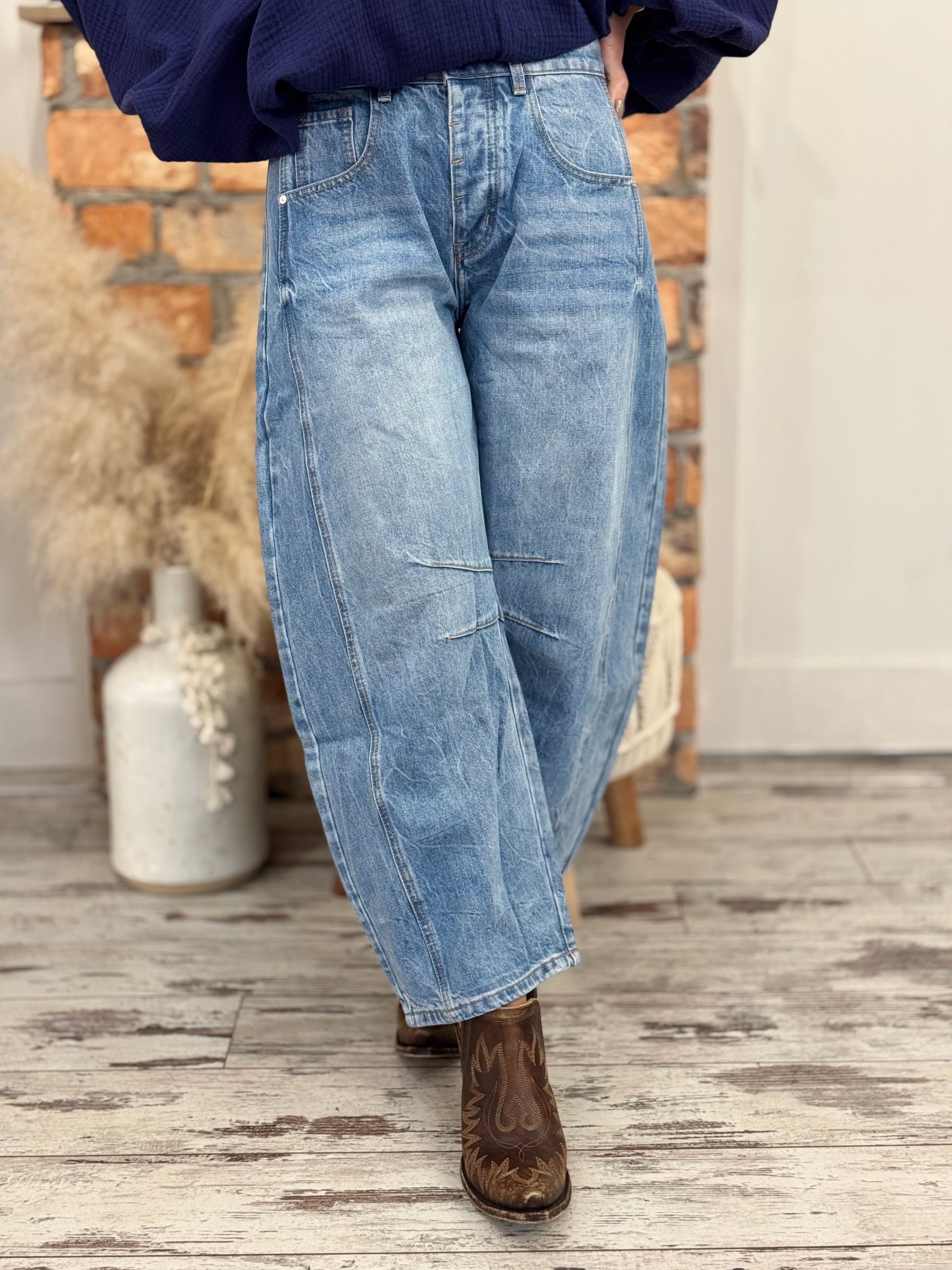 Mineral Washed Barrel Jeans