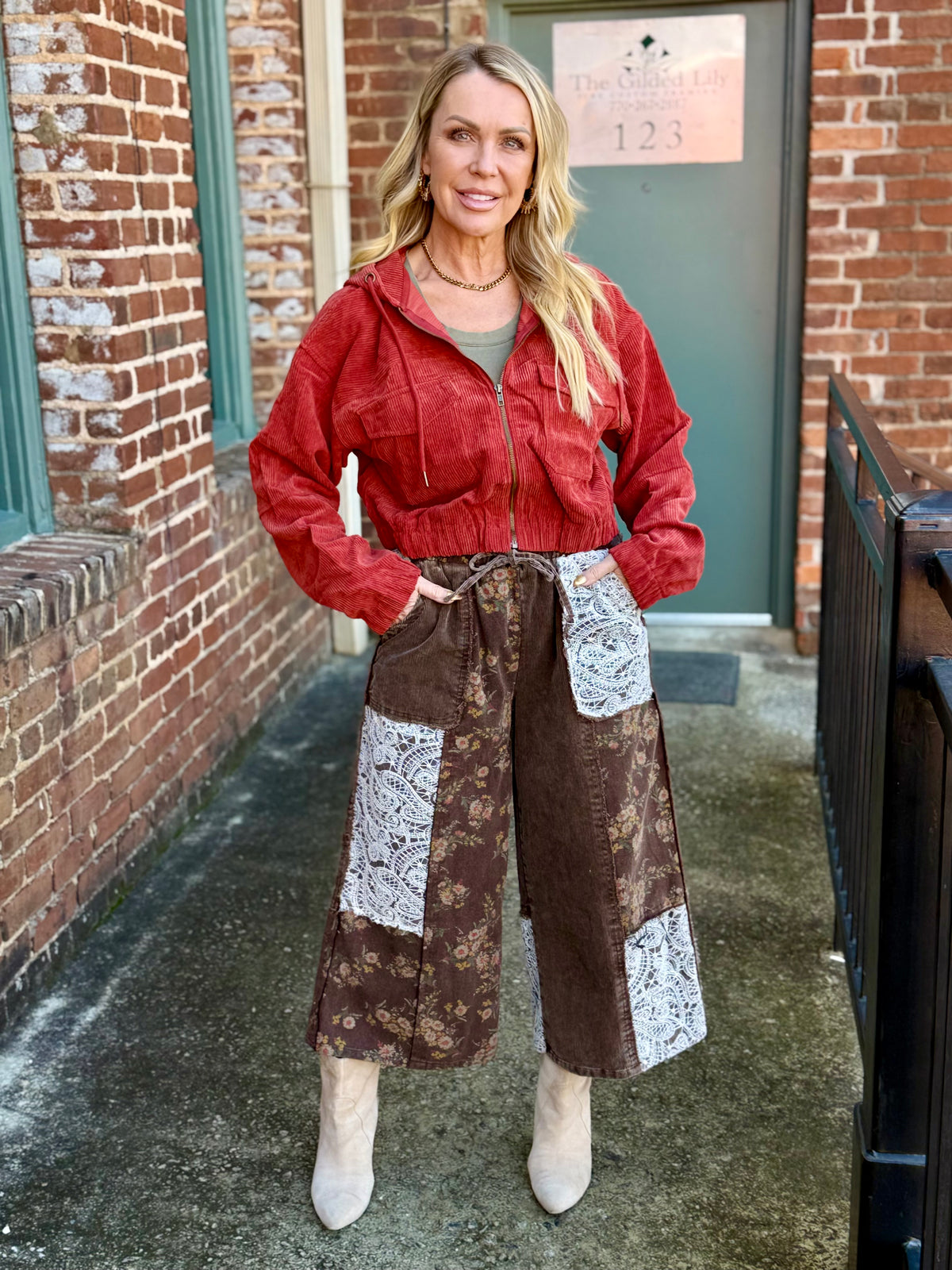 Corduroy Floral Patchwork Pants