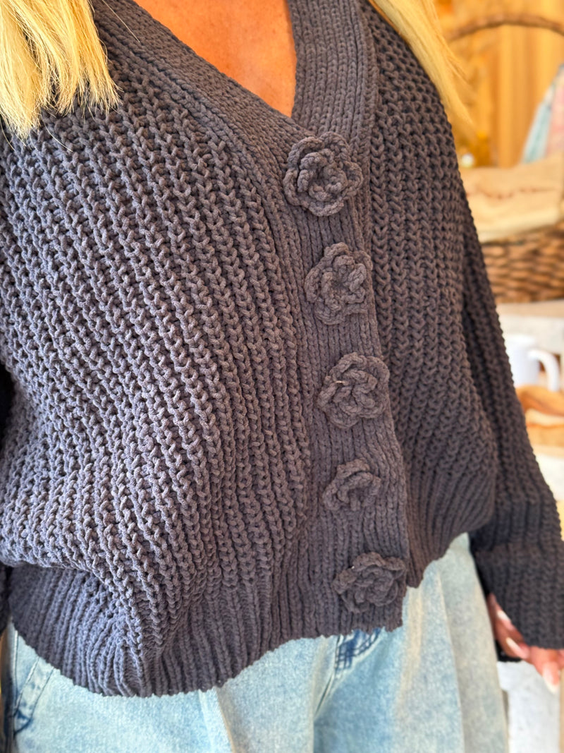 Flower Button Chenille Sweater