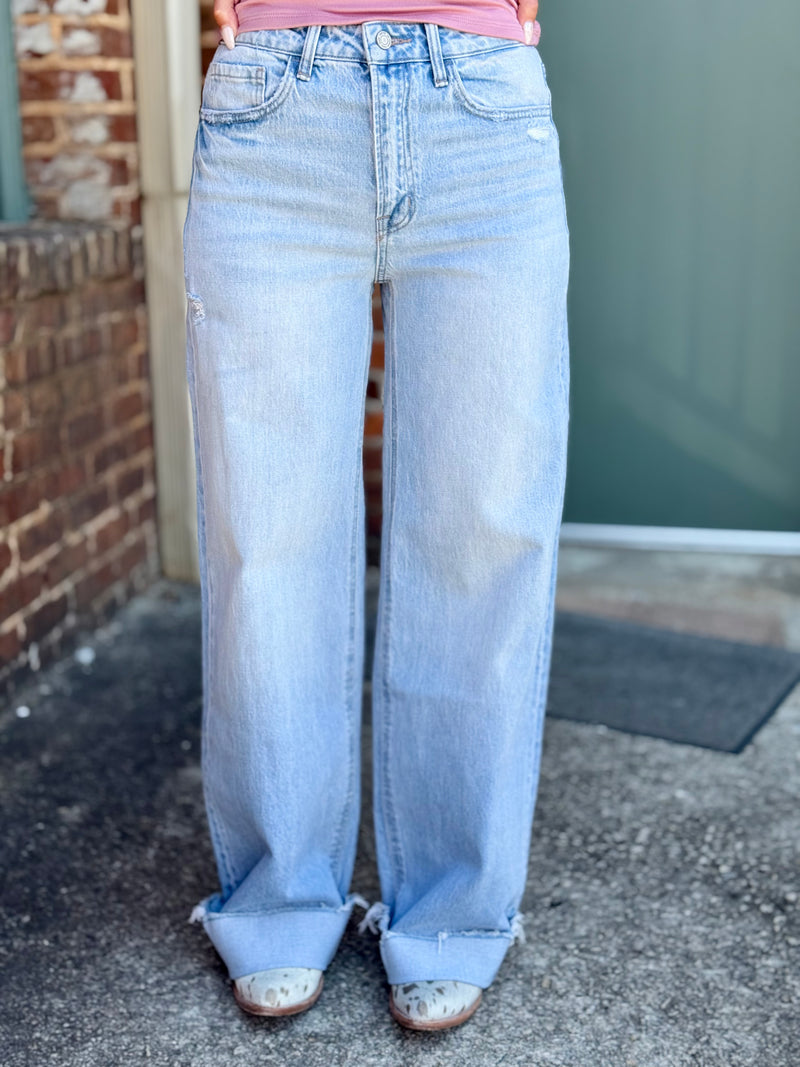 Cuffed Baggy Wide Leg Jeans
