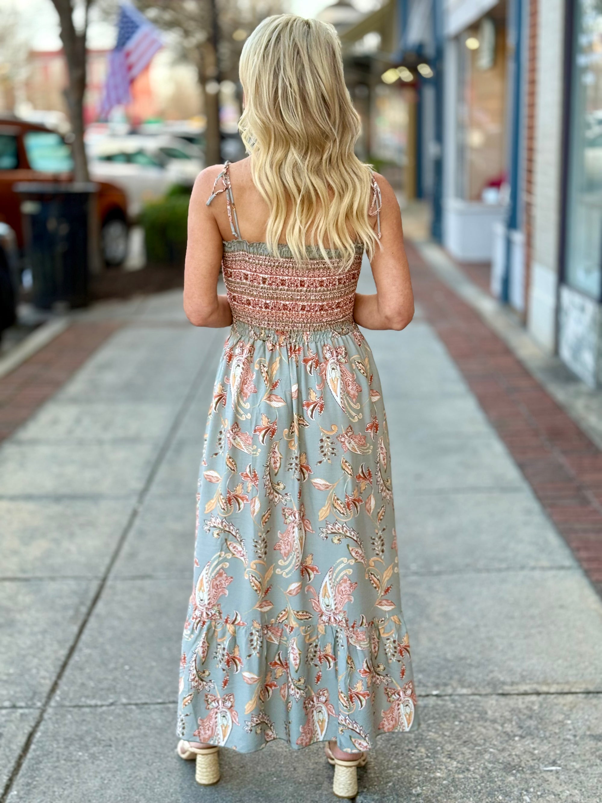 Smocked Paisley Print Dress