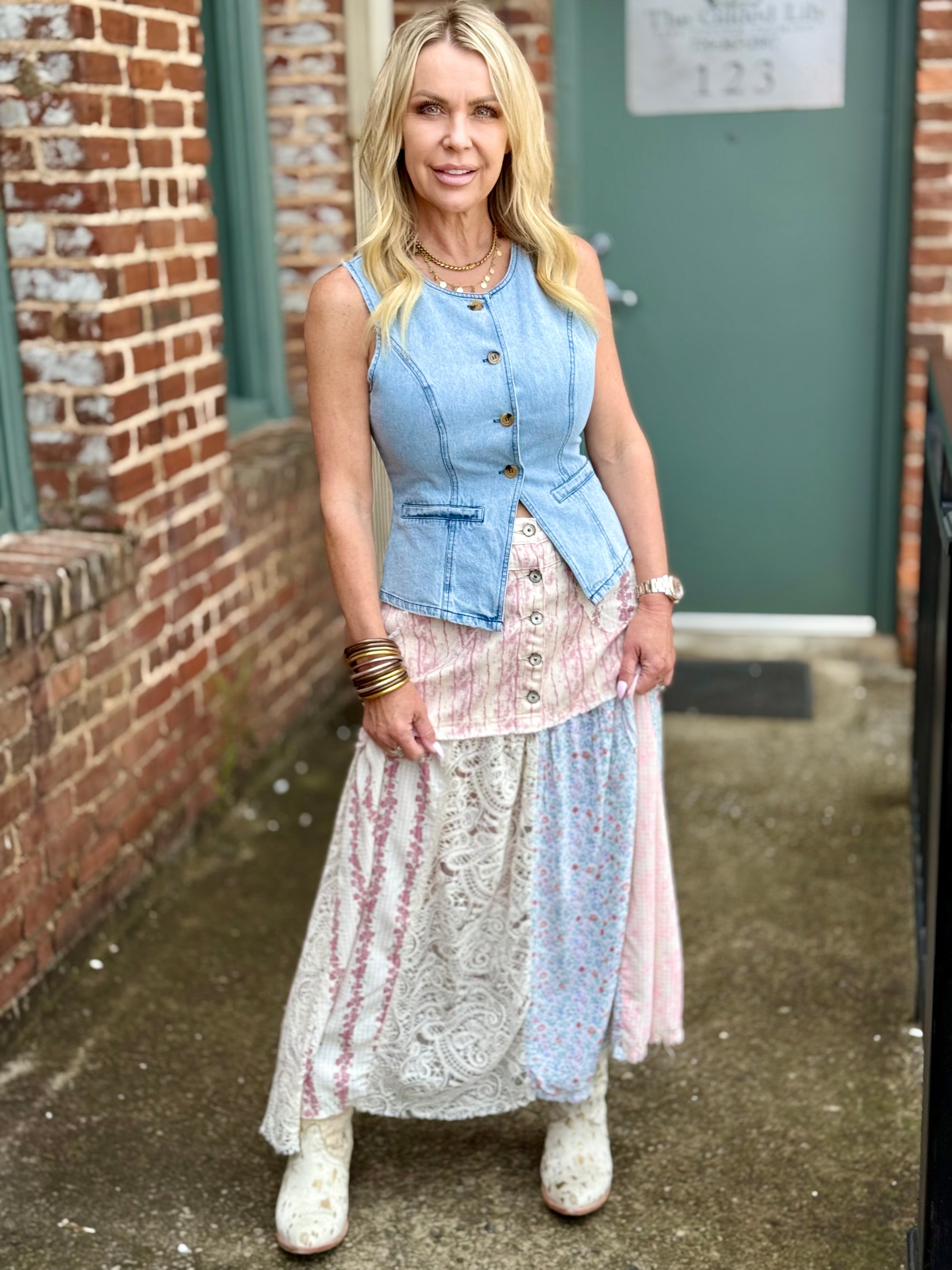 Button Up Denim Vest Top
