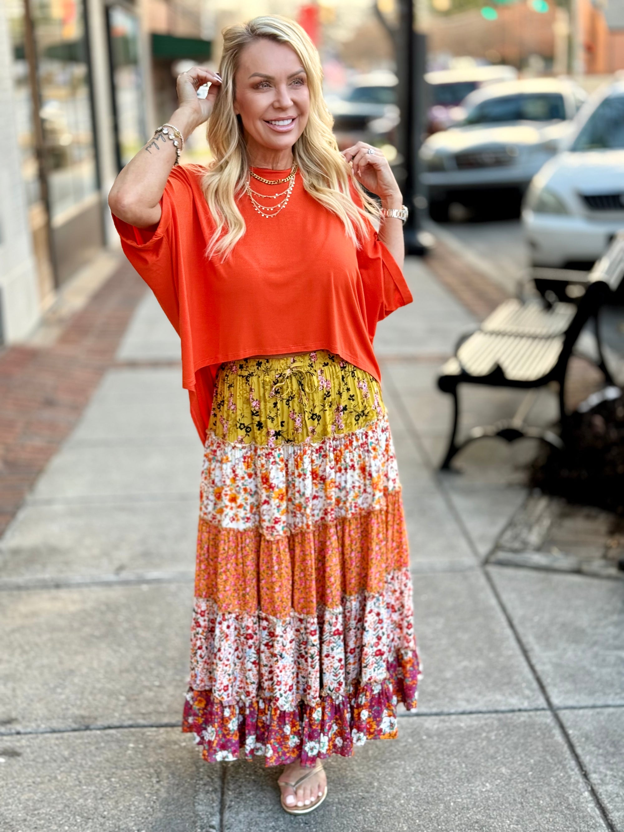 Floral Colorblock Maxi Skirt