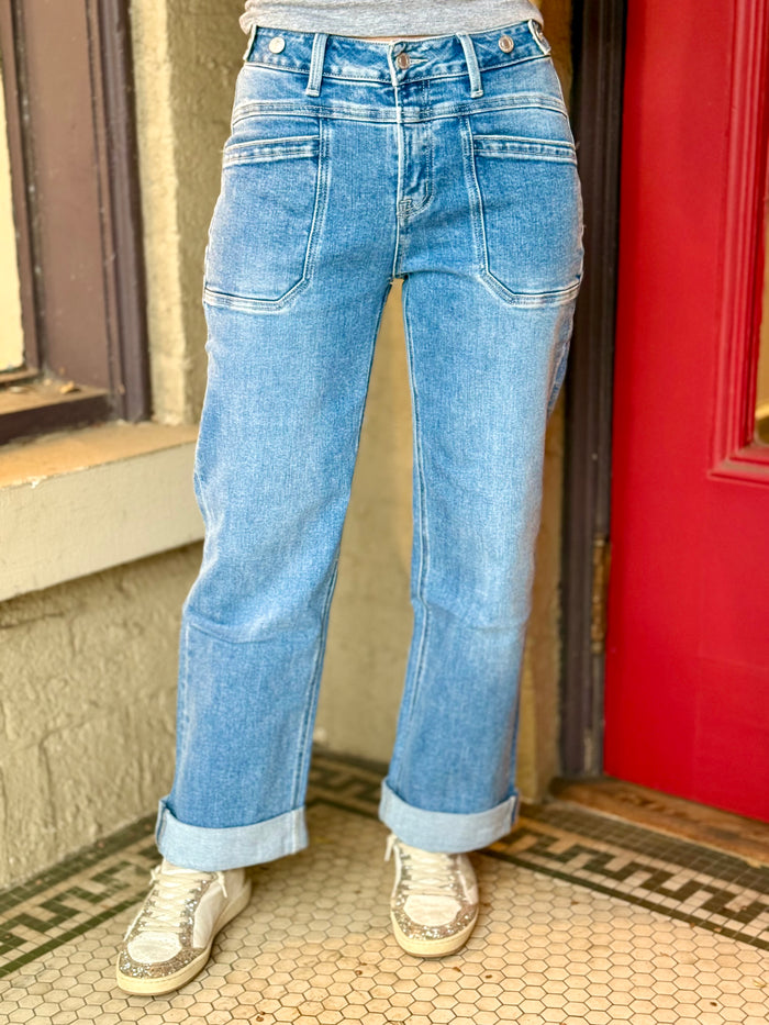 High Rise Slim Wide Leg Jeans