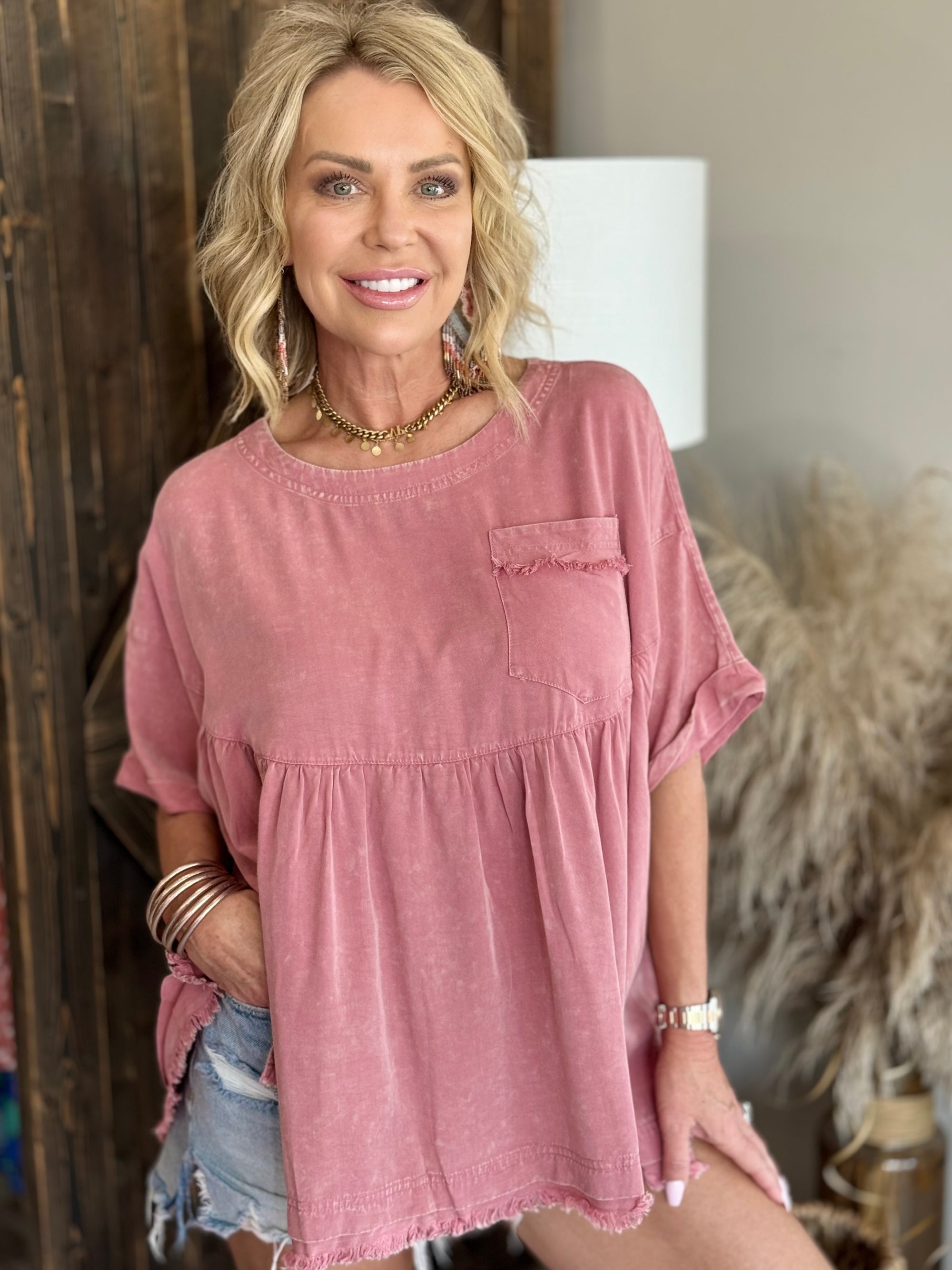 Mineral Washed Oversized Tunic Top