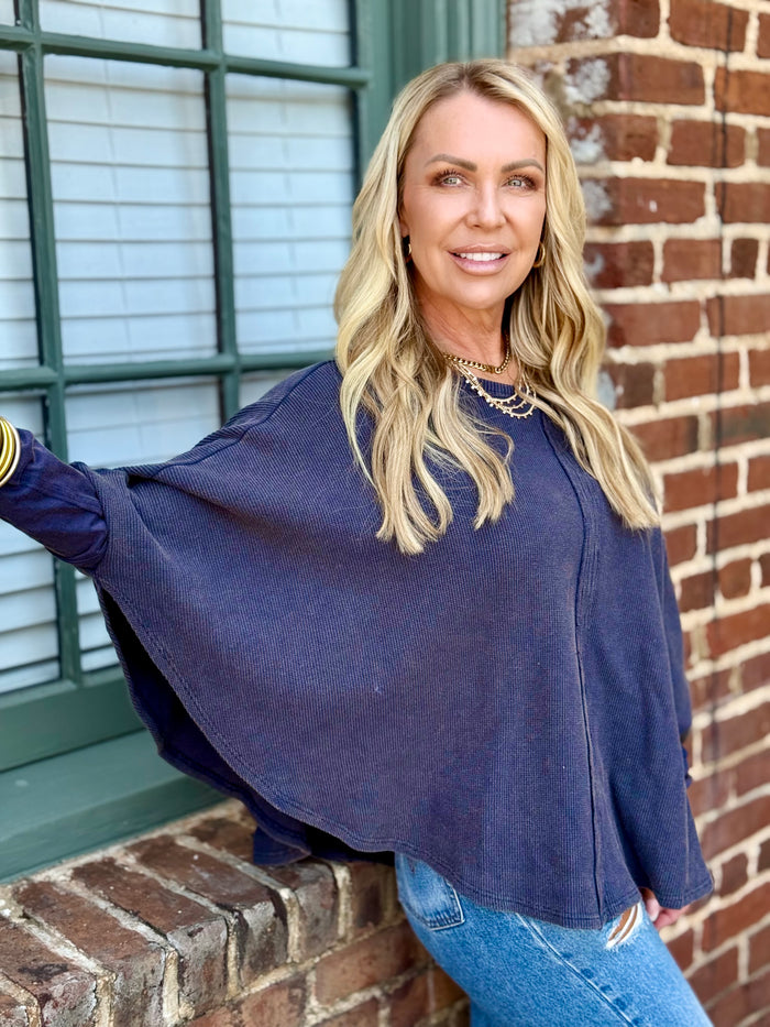 Washed Rounded Hem Pullover | Navy