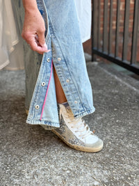Snap Button Wide Leg Denim Pants