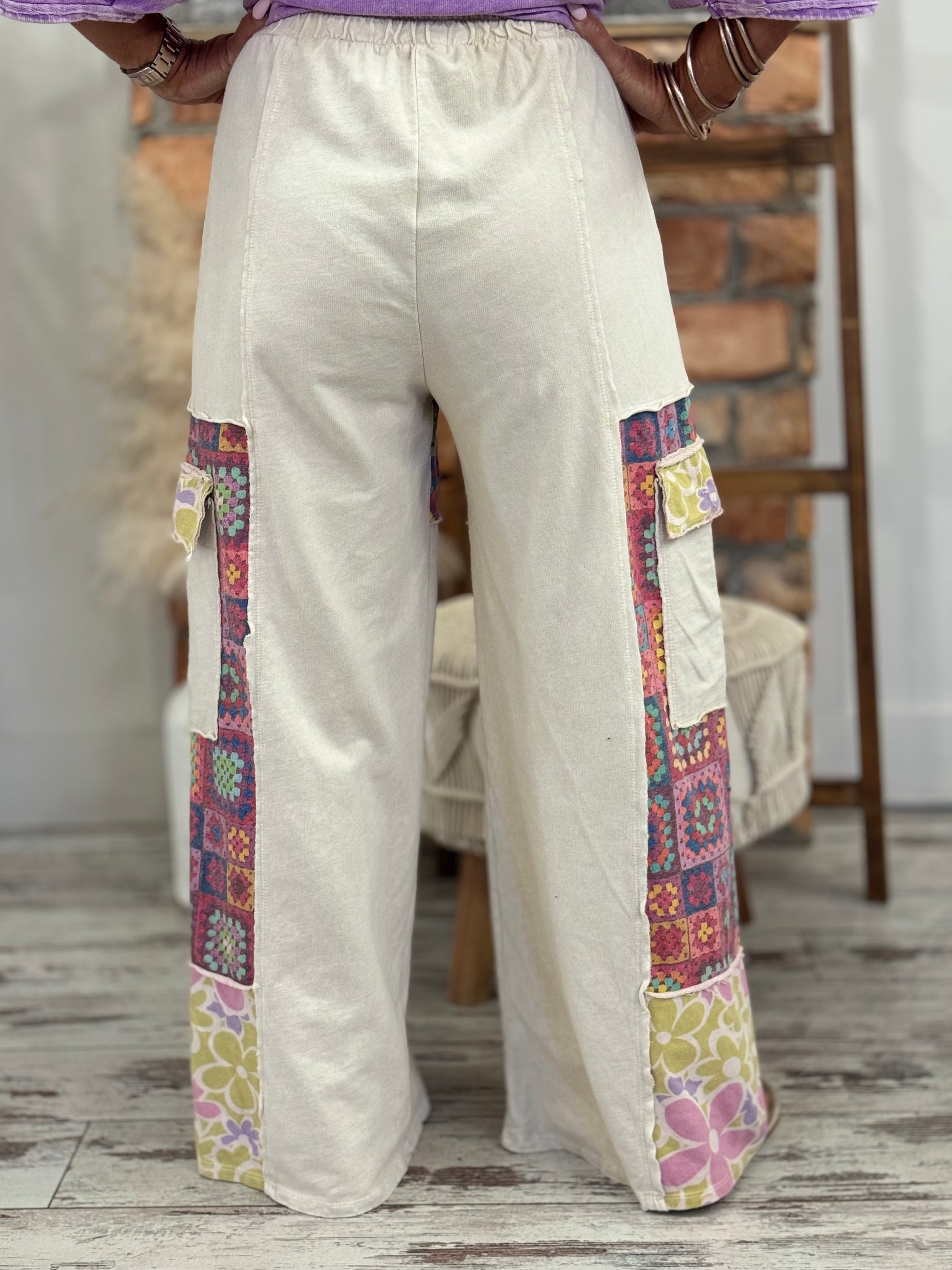 Crochet Floral Wide Leg Cargo Pants